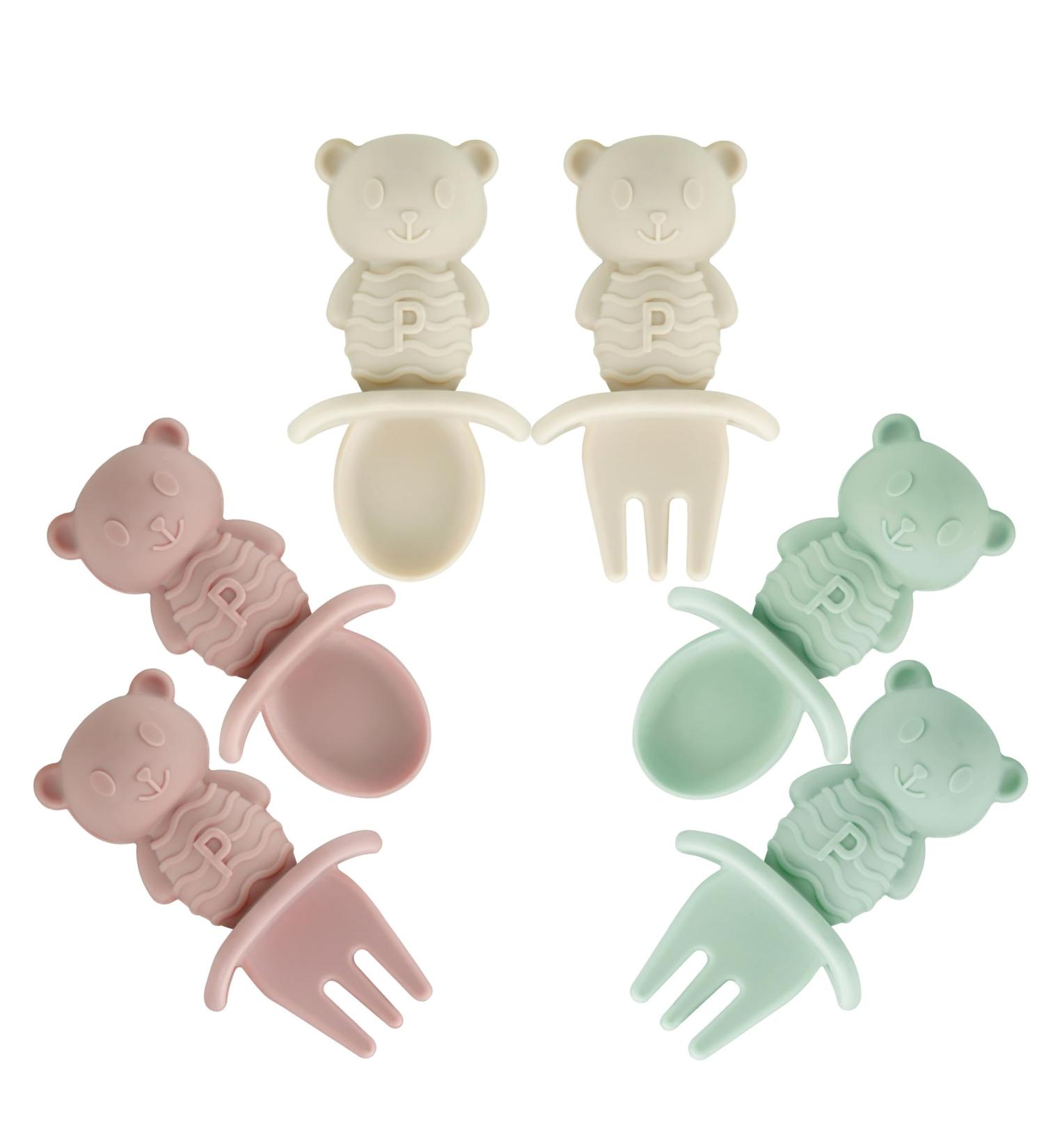 Pandaear 6-Pack Baby Learning Spoon & Fork Set | Silicone Cutlery for 4-6 Months | BLW Eating Utensils for Porridge & Dinners - Buy Online on GoSupps.com