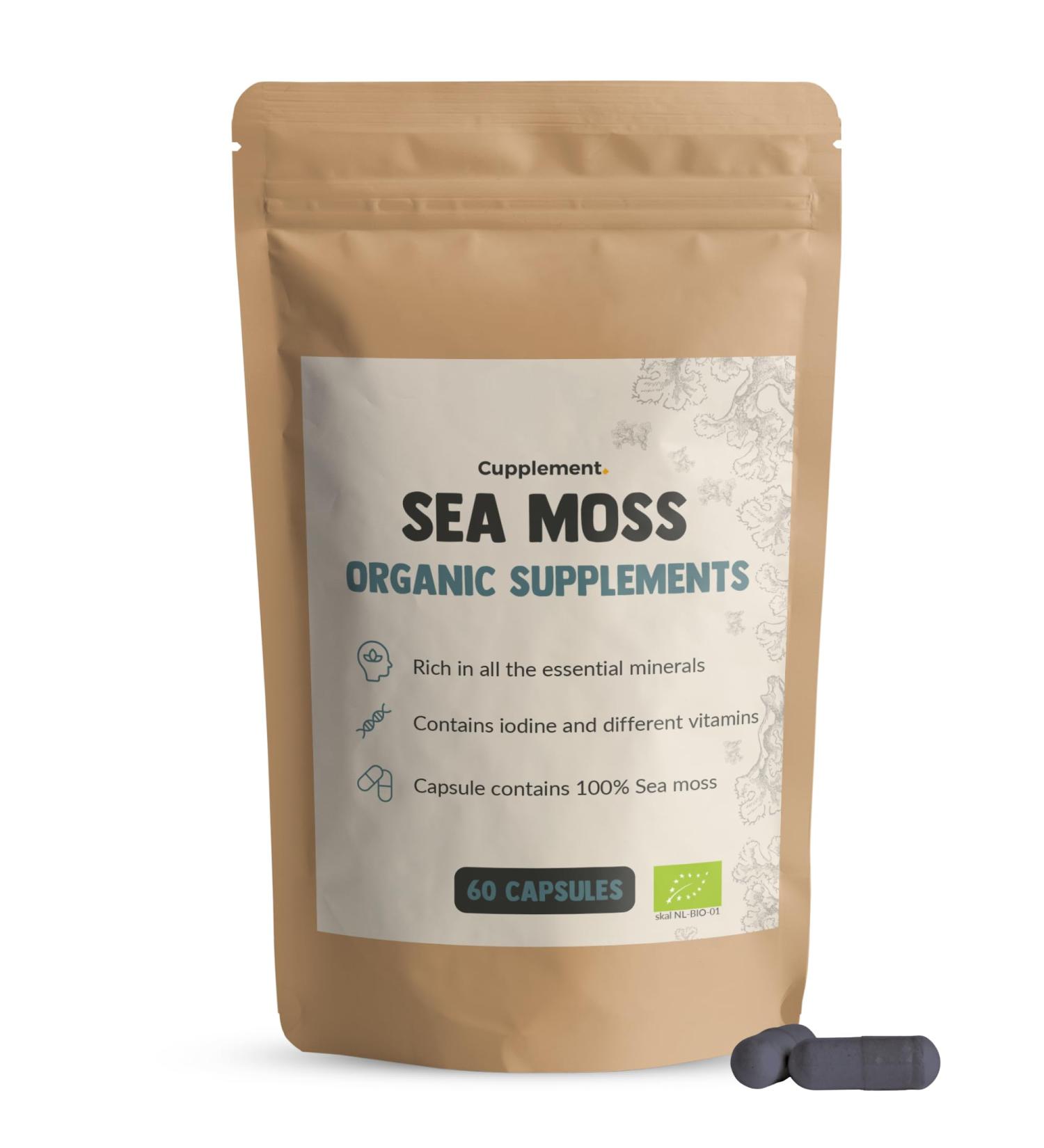 Cupplement 60 Seamoss Capsules Organic - 500 MG Capsule - Superfood - Supplements - Nutrition - Gel Powder Gummies Irish Moss - Seafoam - Minerals - Seaweed - Seamoss - Marine - Buy Online on GoSupps.com
