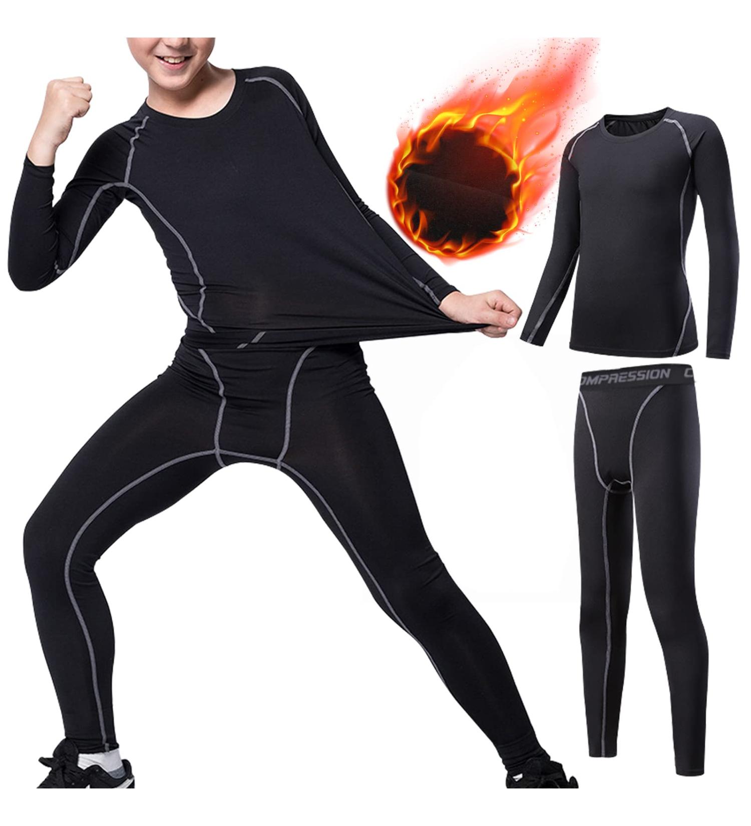 Linlook Kids Thermal Underwear Set - Breathable Winter Sports Gear | Long-Sleeved Top & Long Underpants for Ski & Football (Size 24 Black) - Buy Online on GoSupps.com