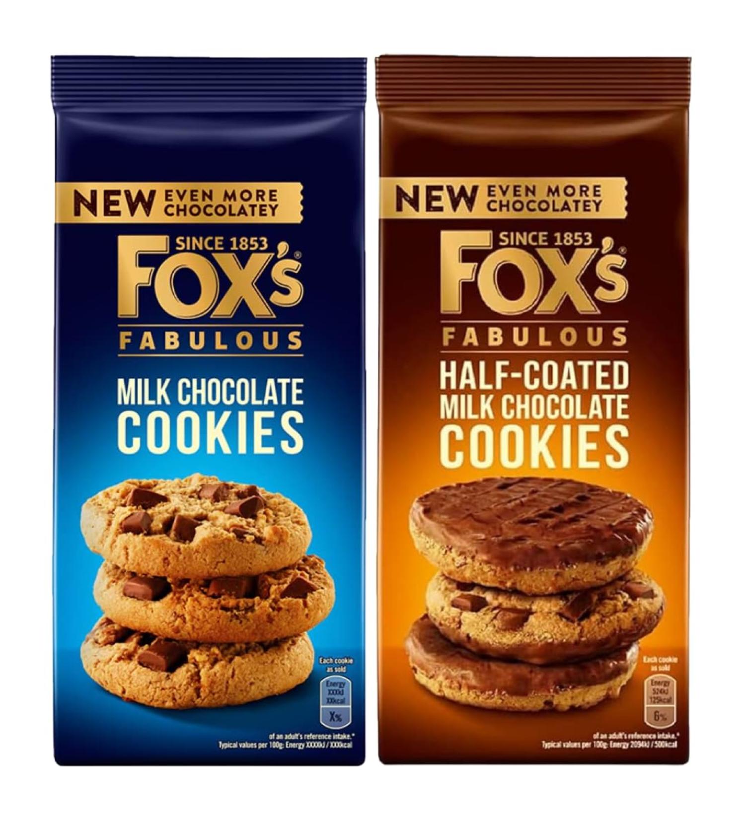 Cookies Bundle with Fox's Fabulous Half-Coated Milk Chocolate Cookies 175g and Milk Chocolate Cookies 180g (2 Pack) - Buy Online on GoSupps.com