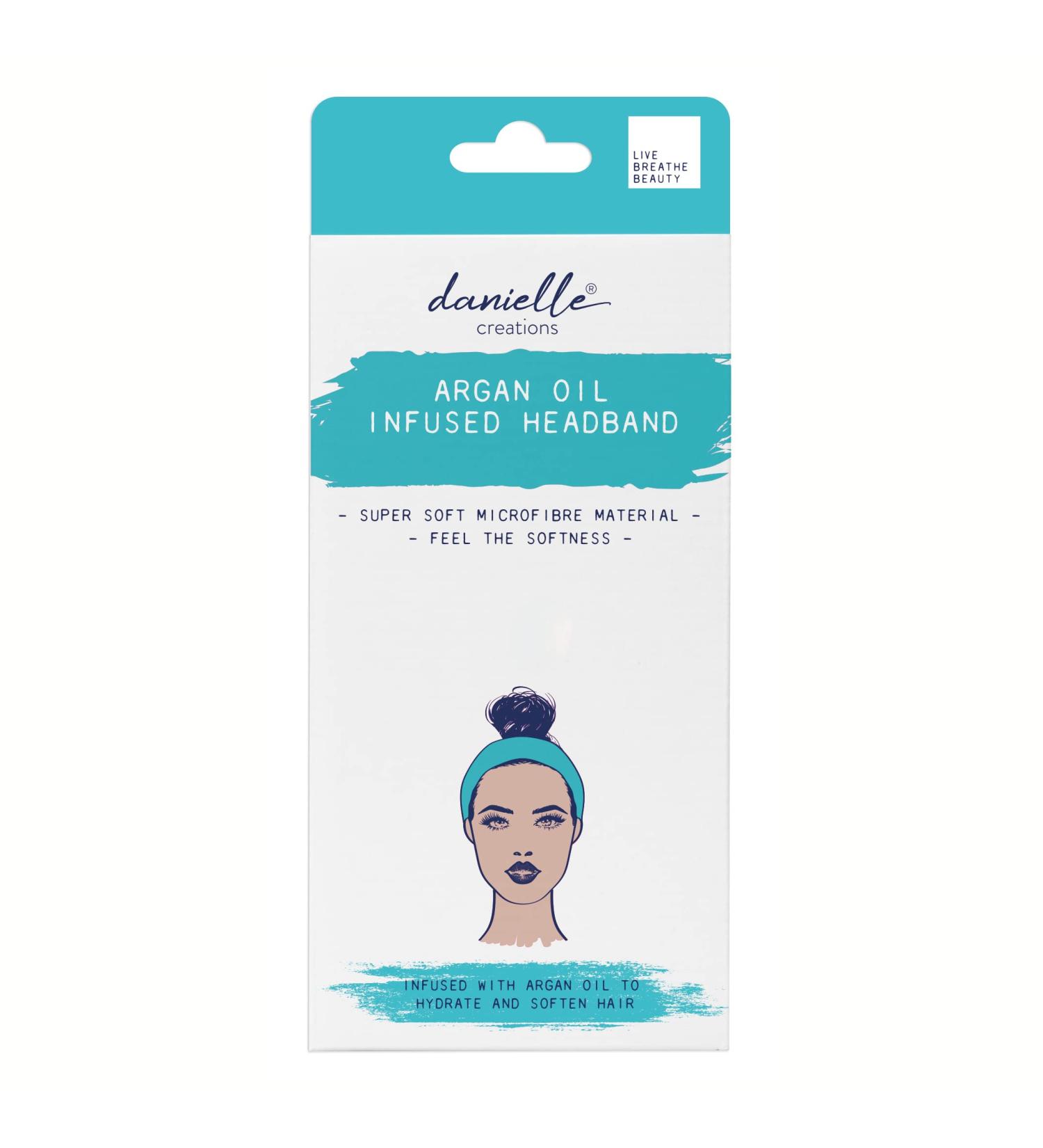 Danielle Creations Argan Oil Infused Headband Soft Stretchy Microfibre Bow Hair Band Nourishes Hair During Skincare Washing Makeup and Beauty Routines - Blue