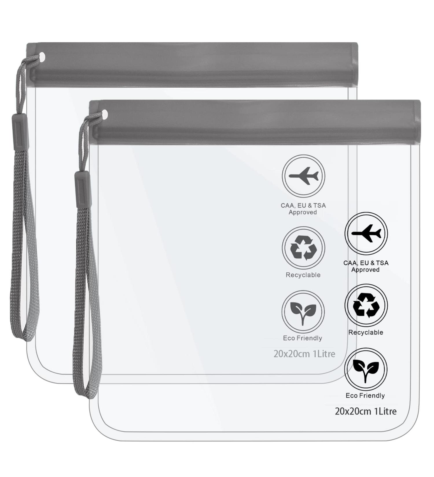 Clear Travel Toiletry Bag 2pcs Grey - TSA Approved Liquids Bags for Airport Security - Travel Accessories for Men and Women - Makeup and Holiday Essentials Bag - Buy Online on GoSupps.com