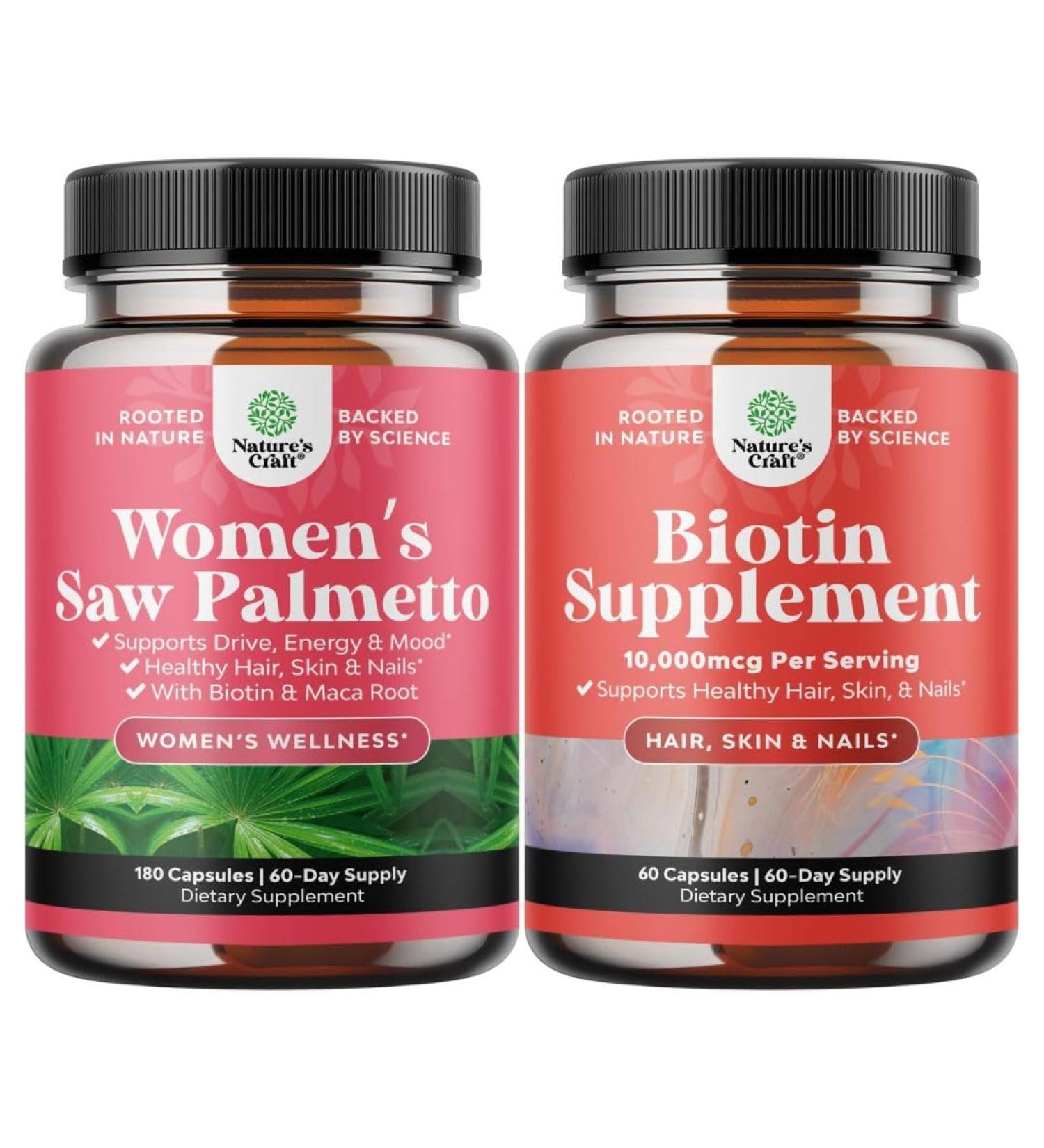 Bundle of Extra Strength Saw Palmetto for Women with Maca Root & Biotin for Stronger Healthier Looking Hair and Potent Biotin Promotes Hair Growth Prevents Hair Loss - Introduces Better Skin Nails - Buy Online on GoSupps.com