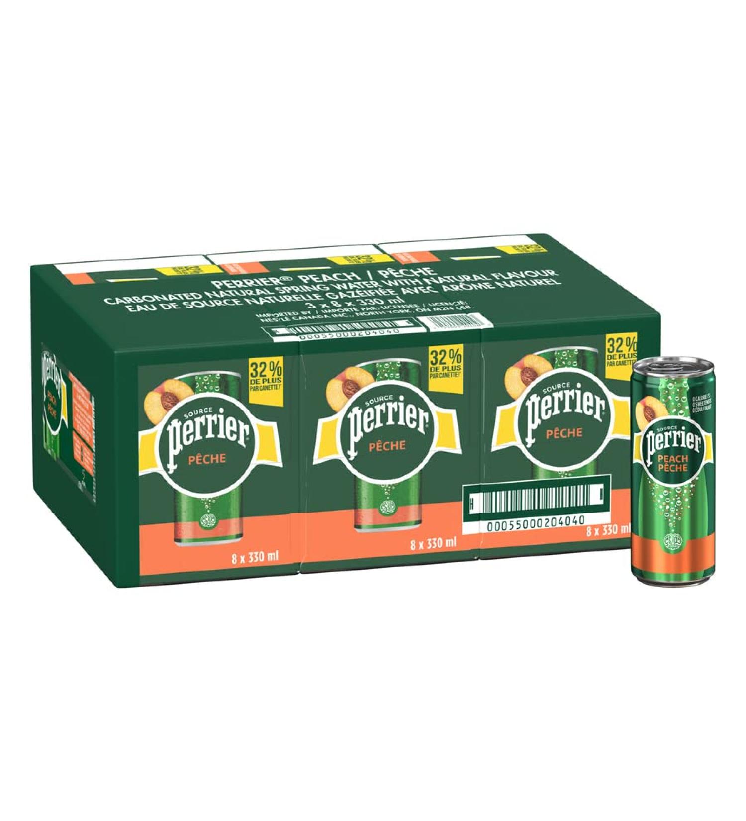 Perrier Peach Carbonated Natural Spring Water with Natural Flavour No Calories No Sweeteners No Sodium 330ml Pack of 24 Cans - Buy Online on GoSupps.com