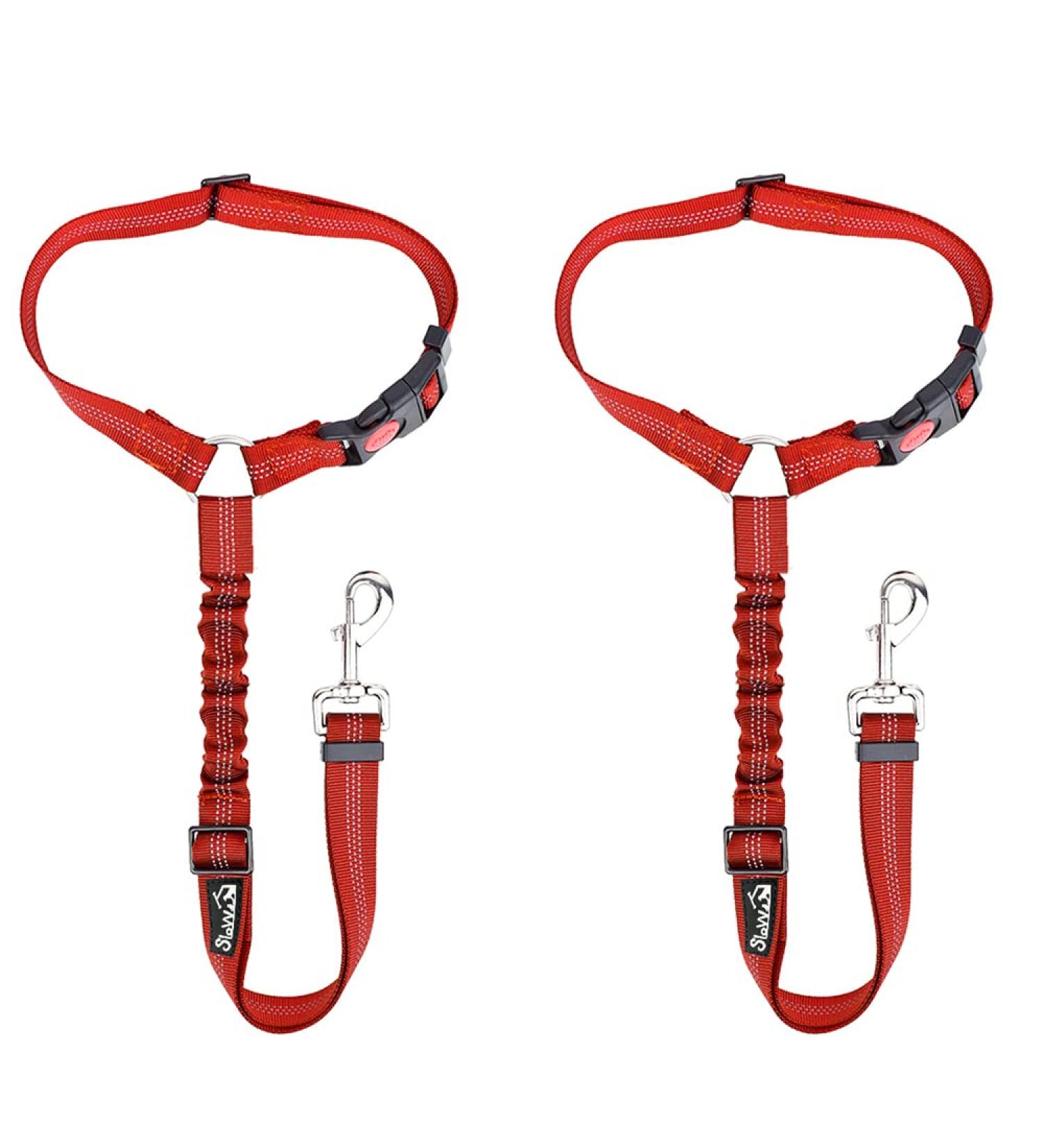 SlowTon Headrest Dog Car Seat Belt 2 Pack Adjustable with Elastic Nylon Bungee Buffer Durable Headrest Seat belt Pet Dog Car Safety Harness Restraint Red 2-Headrest - Buy Online on GoSupps.com
