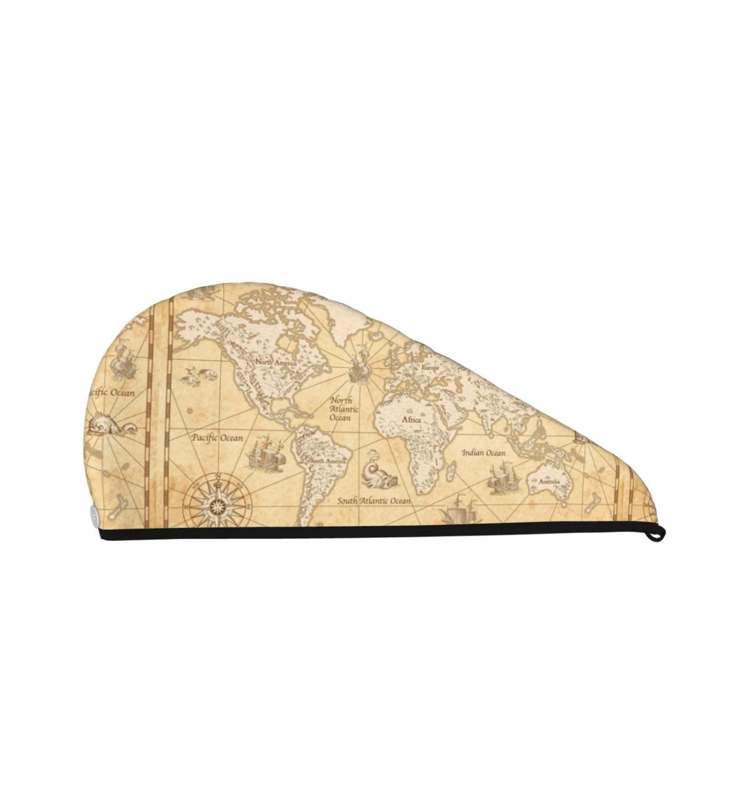 Hair Towel Wrap with Button - Quick Dry Hair Turban | World Map Design - Buy Online on GoSupps.com