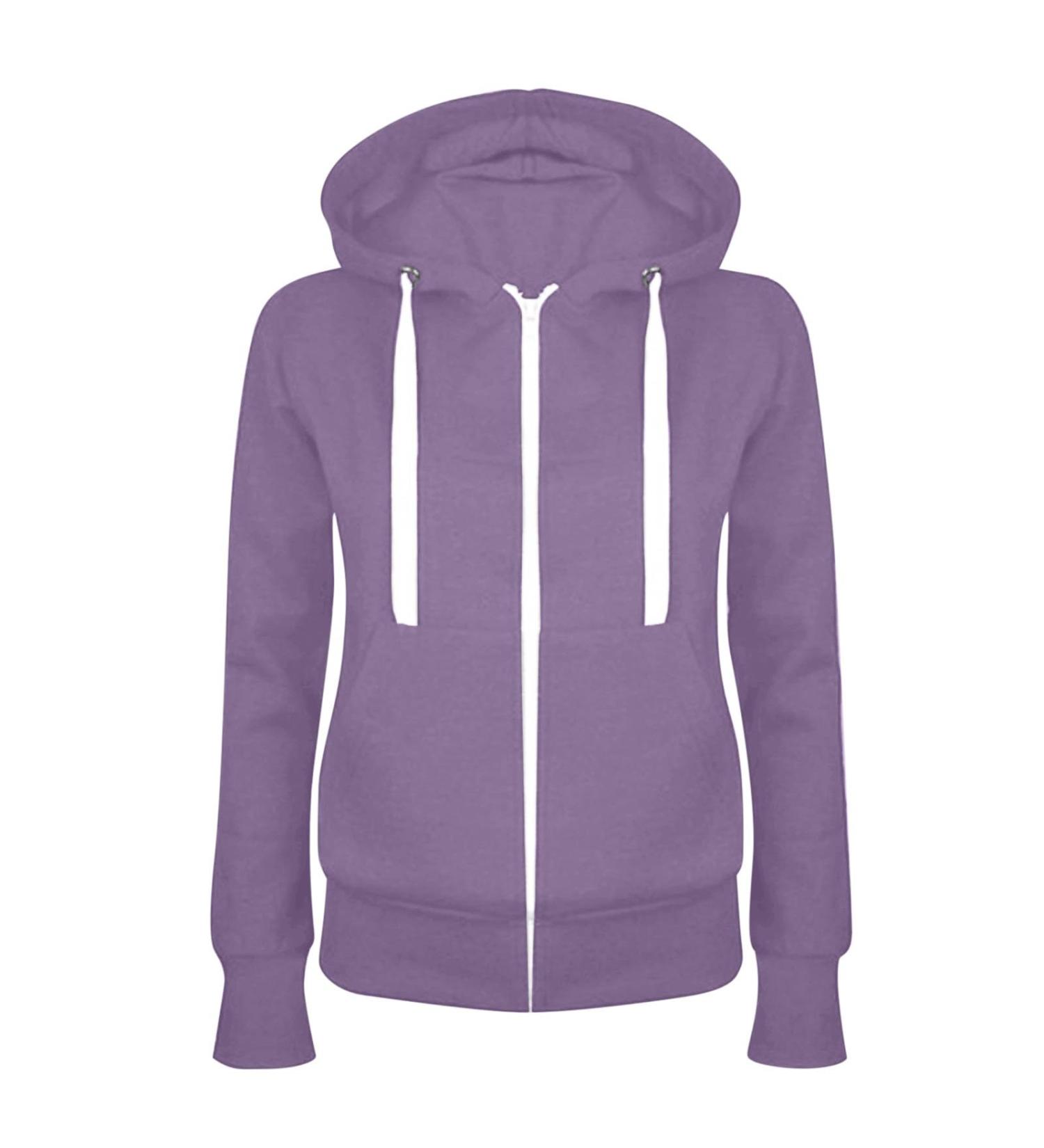 oelaio 2023 Women Casual Long Sleeve Hoodies Full Zipper Drawstring Sweatshirt Lightweight Thin Zip Fall Basic Jacket Tops Purple Medium - Buy Online on GoSupps.com