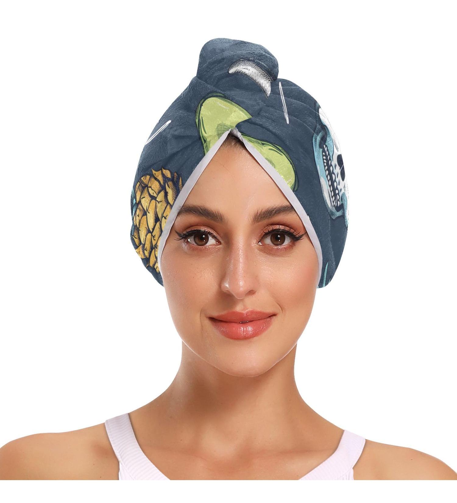 Skull Fruits Hair Towel 2 Pack - Super Absorbent Quick Dry Hair Turbans for Women & Girls - Buy Online on GoSupps.com