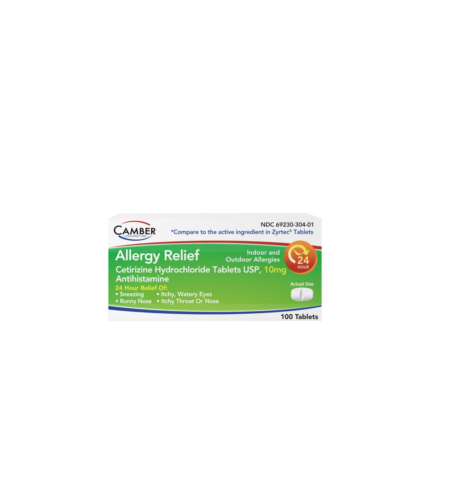 Camber Cetirizine HCI 10mg Tablets 24-Hour Allergy Relief Allergy Medication - 100 Count - Buy Online on GoSupps.com
