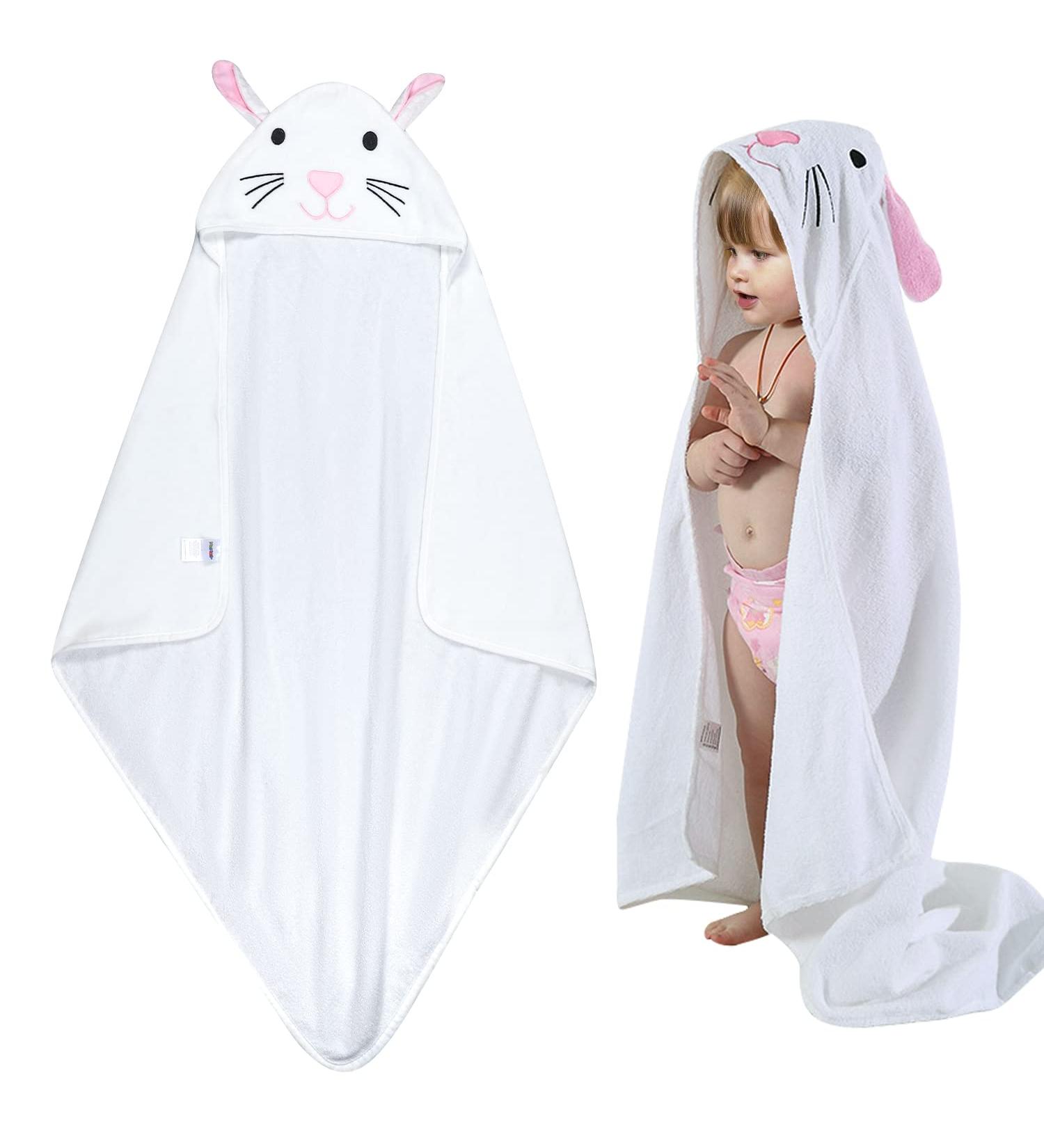 Flyish Direct 100% Cotton Baby Bathing Poncho with Hood | Newborn Hooded Towel 70x70 cm - Soft Absorbent White Towel for Infants - Buy Online on GoSupps.com