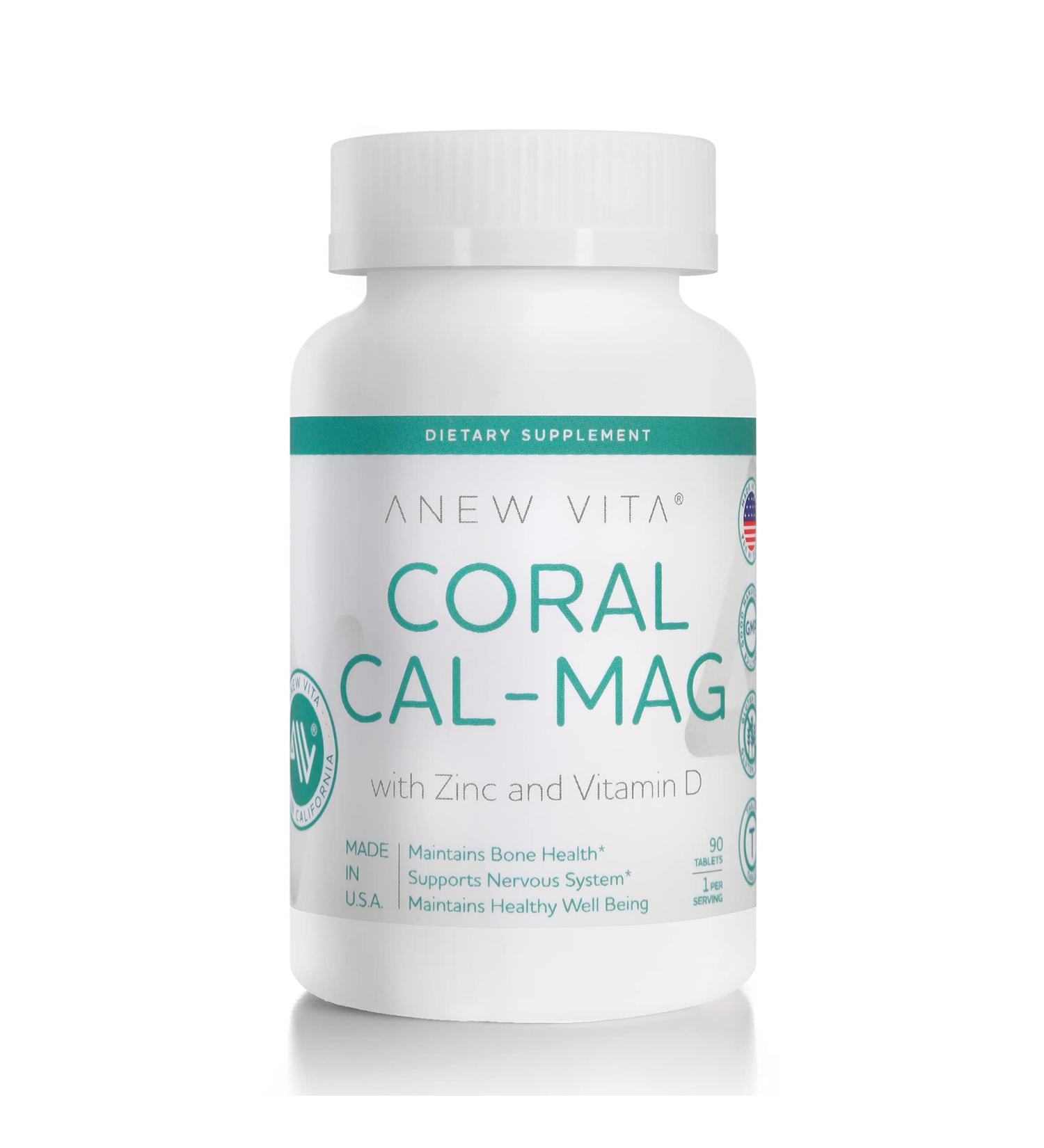 Anew Vita Coral Calcium Magnesium Supplement with Zinc Vitamin D - 1050mg, 90 Tablets | Bone Health & Nervous System Support - Buy Online on GoSupps.com