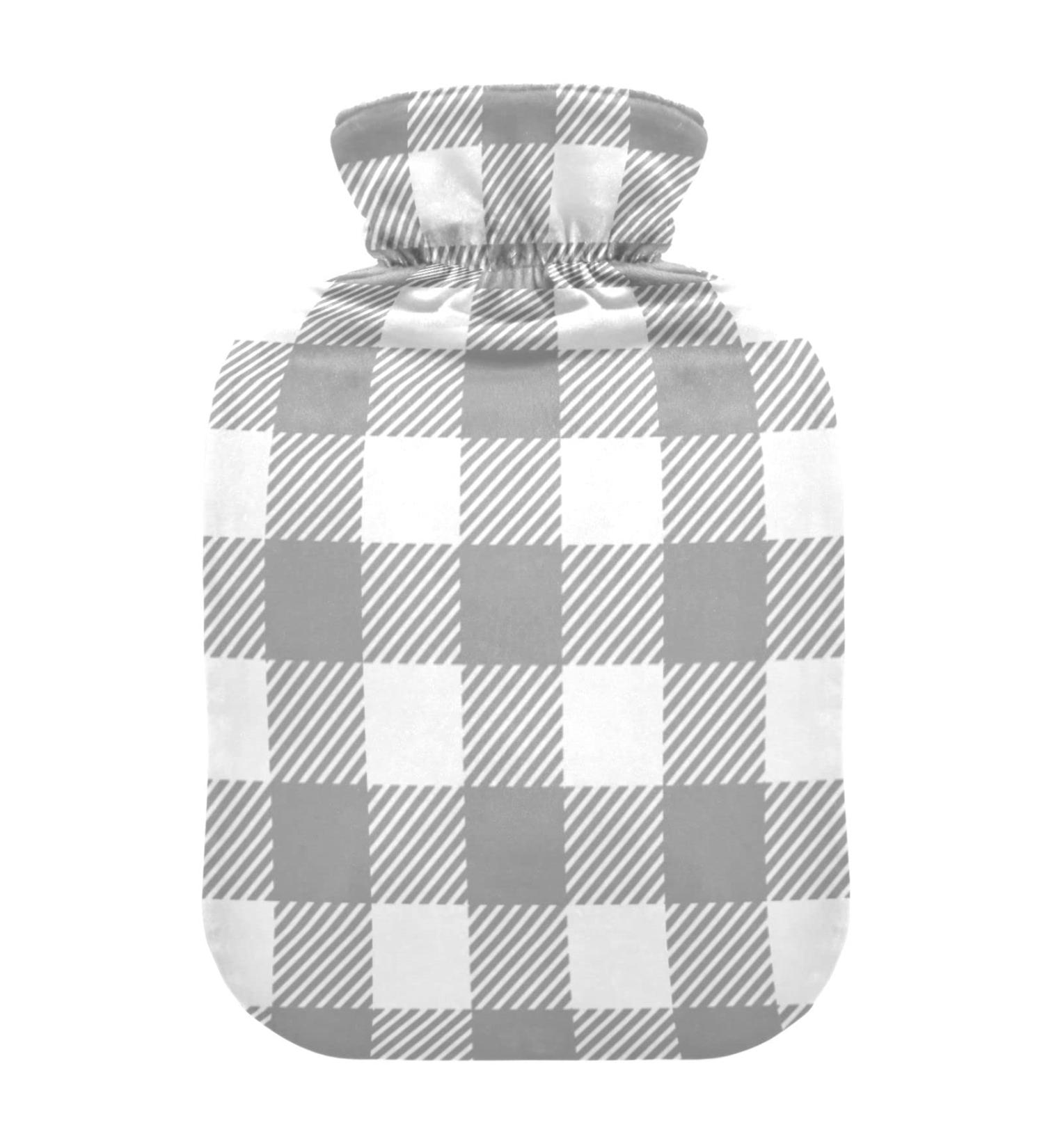 Gray Buffalo Plaid Karo Hot Water Bottle | 1L Heat Bottle for Pain Relief Headaches & Warm Feet - Buy Online on GoSupps.com