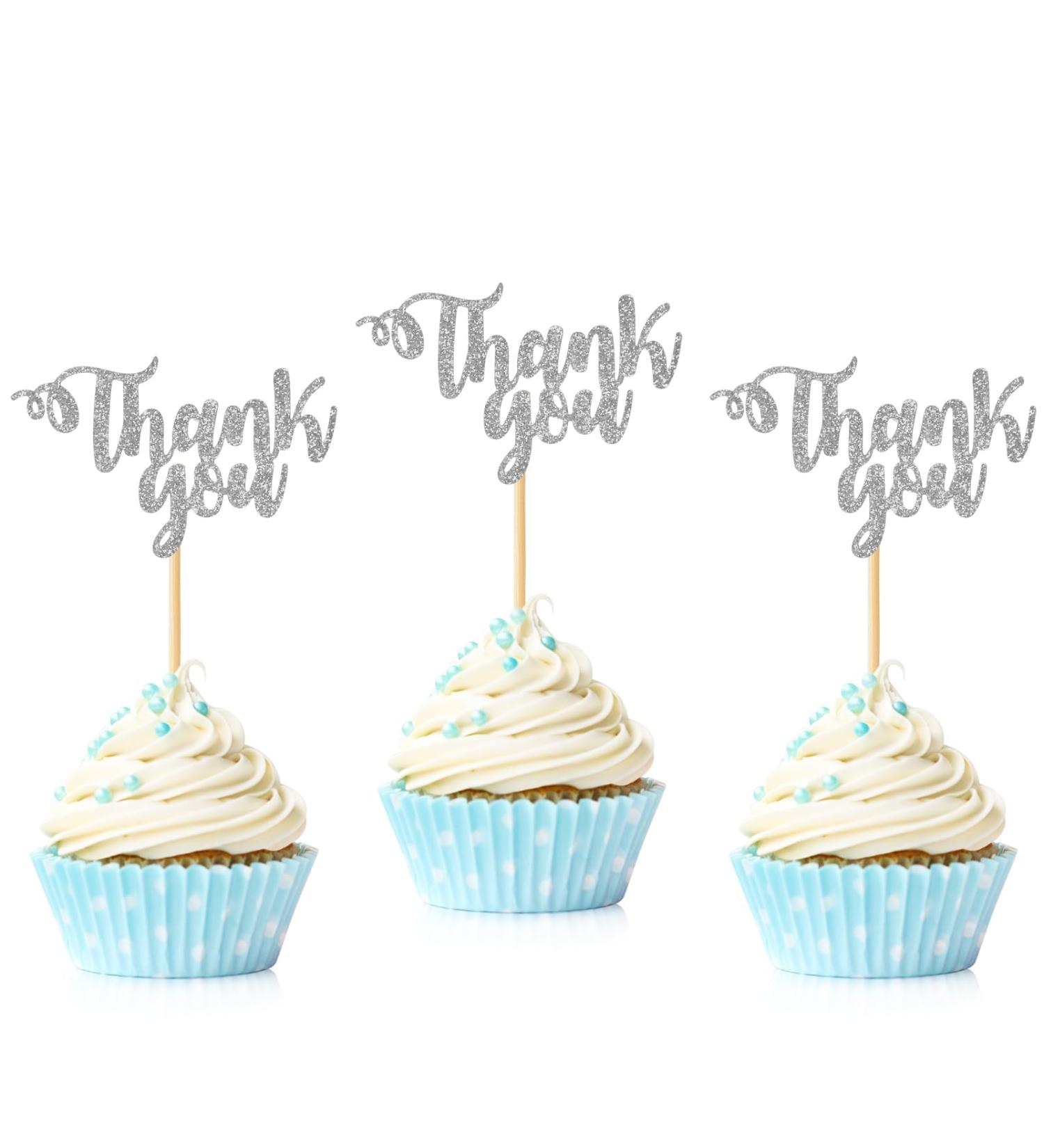 36 PCS Thank You Cupcake Toppers Glitter Thanksgiving Day Cupcake Picks for Wedding Anniversary Bridal Shower Baby Shower Boys Girls Birthday Party Cake Decorations Supplies Silver - Buy Online on GoSupps.com