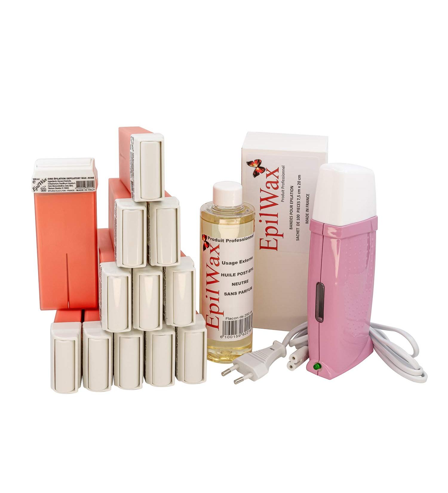 Epilwax Royal Depilation Set | Professional Wax Warmer & 12 Roll-On Wax - Complete Hair Removal Kit with Strips & Aftercare Oil - Rose Series - Buy Online on GoSupps.com