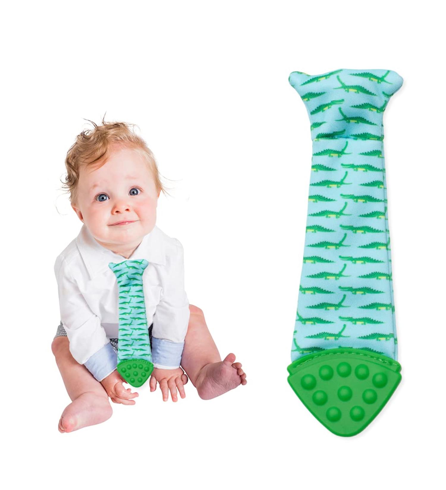 Tasty Tie Teething Tie: 3-in-1 Clip-on Baby Tie - Crinkle Toy & Silicone Teether | Gator Style | Unique Baby Boy Gift - Buy Online on GoSupps.com