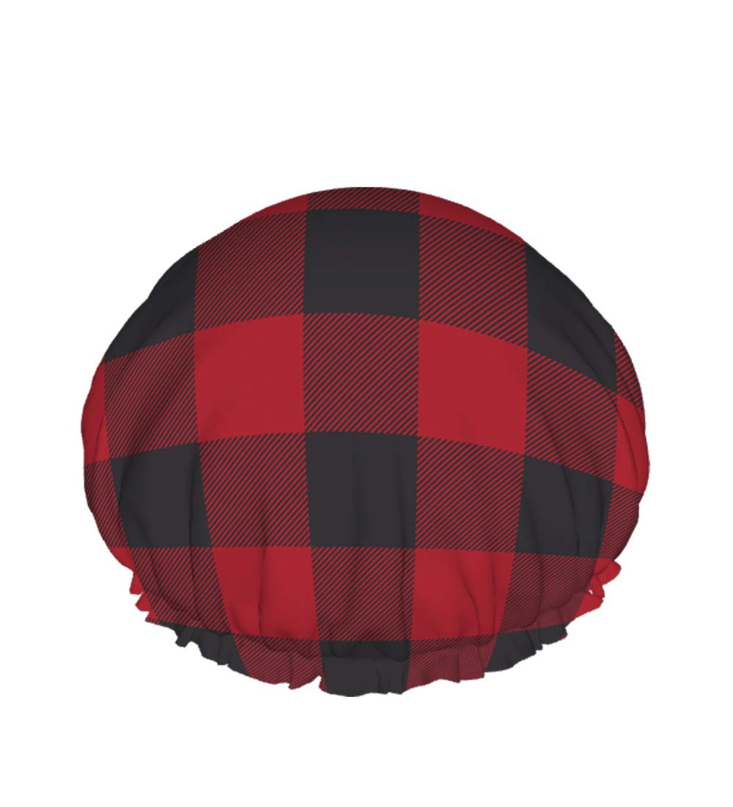 Moslion Classic Plaid Shower Cap - Red Black Gingham Buffalo Check Tartan Stripe | Large Reusable Double Layer Bath Cap for Stylish Hair Protection - Buy Online on GoSupps.com