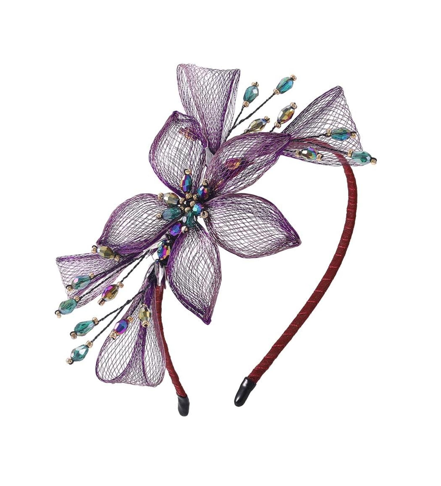 IYOU Copper Wire Wedding Headband Purple Flower Bridal Hair Bands Crystal Headpiece Prom Bridesmaid Bride Hair Accessories for Women - Buy Online on GoSupps.com