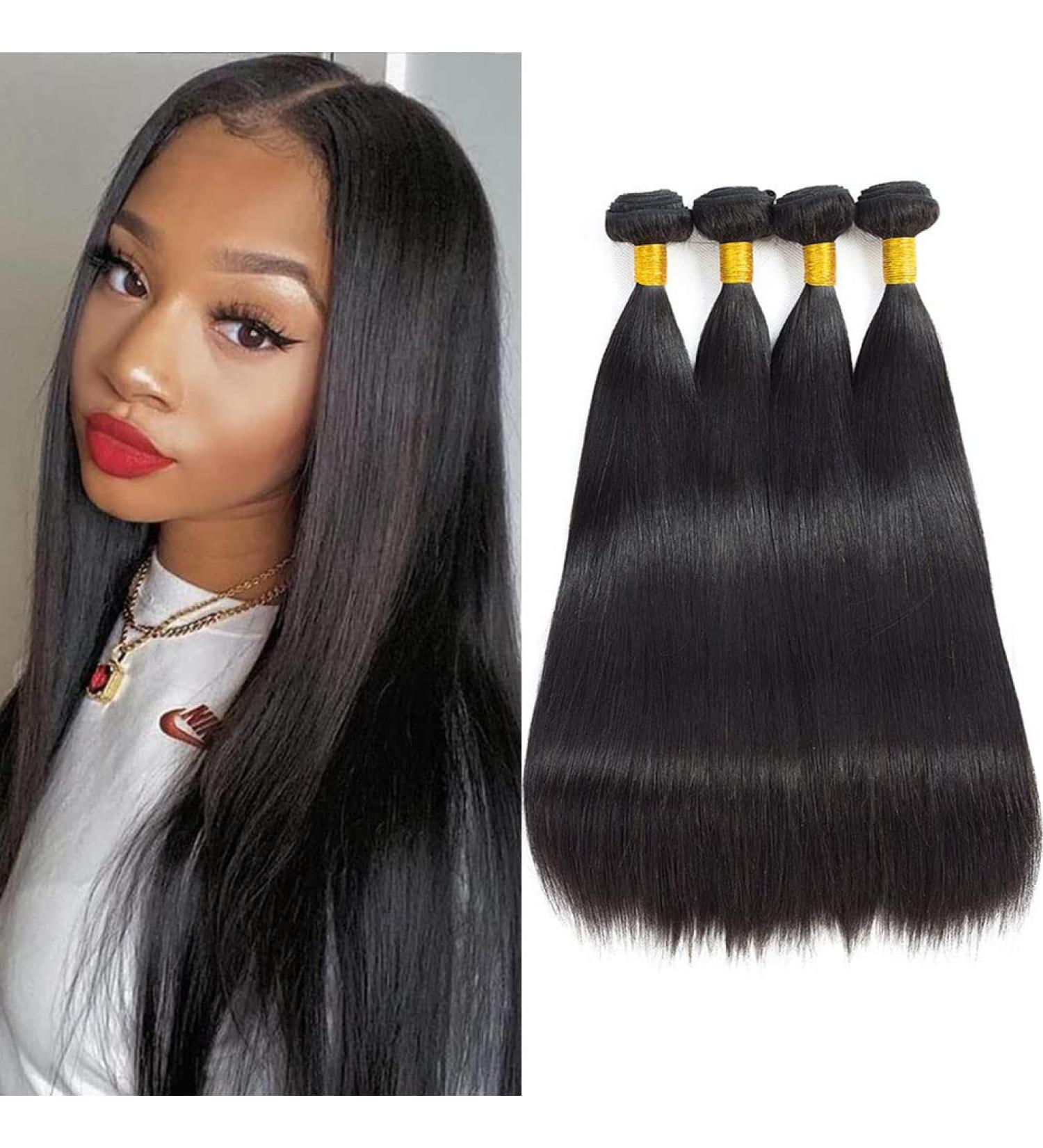 Ladiary Remy Brazilian Human Hair Bundles - Unprocessed Virgin Straight Hair Natural Smooth 400g 4 Bundles (12-18 Inch) - Premium Quality Hair for All Styles - Buy Online on GoSupps.com