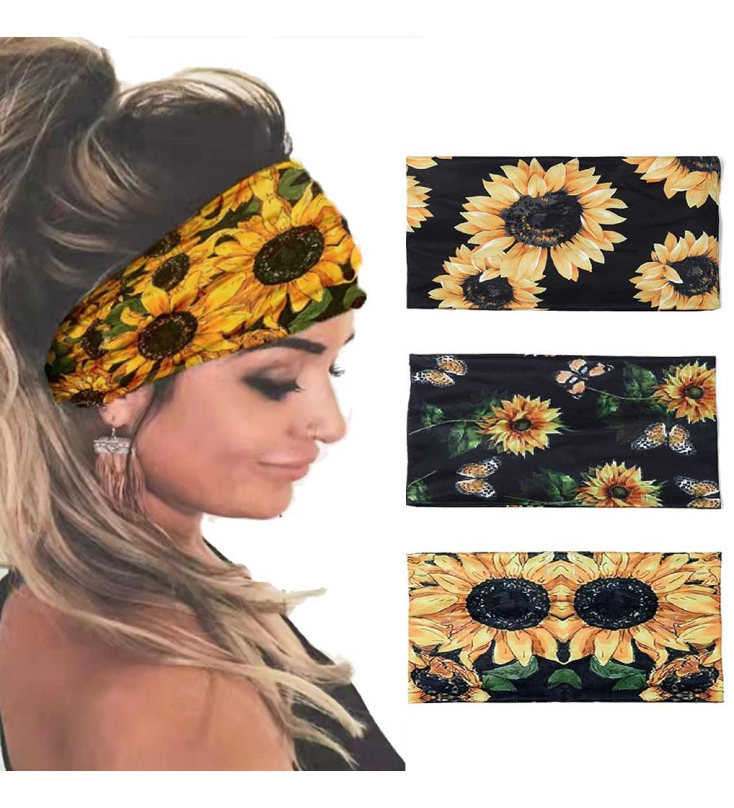 GORTIN Sunflower Boho Headbands Pack of 3 - Wide Turban Head Wraps for Women and Girls - Buy Online on GoSupps.com