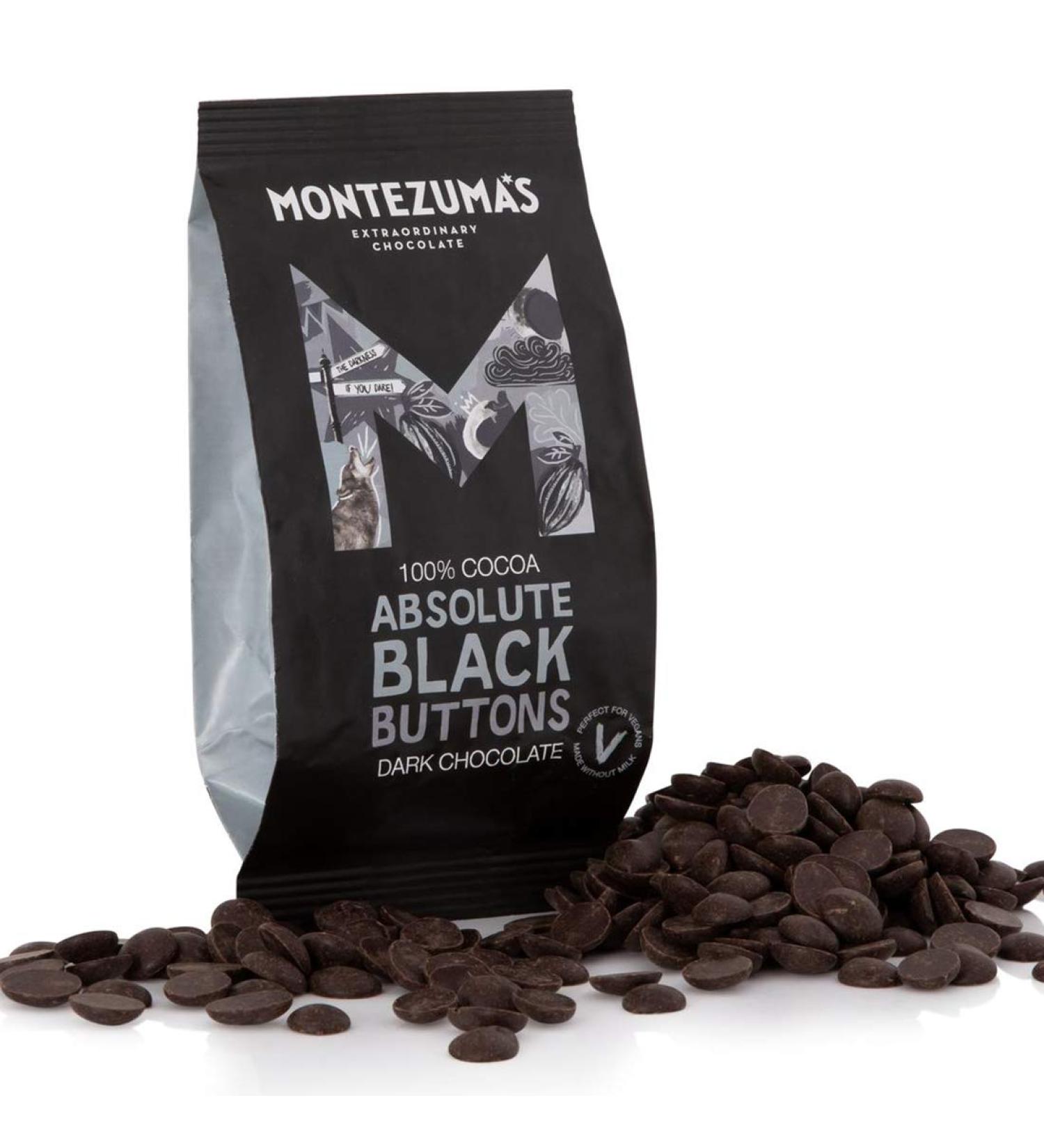 Montezuma's Absolute Black 100% Cocoa Dark Chocolate Buttons 180g - Gluten Free & Vegan (Pack of 1) - Buy Online on GoSupps.com