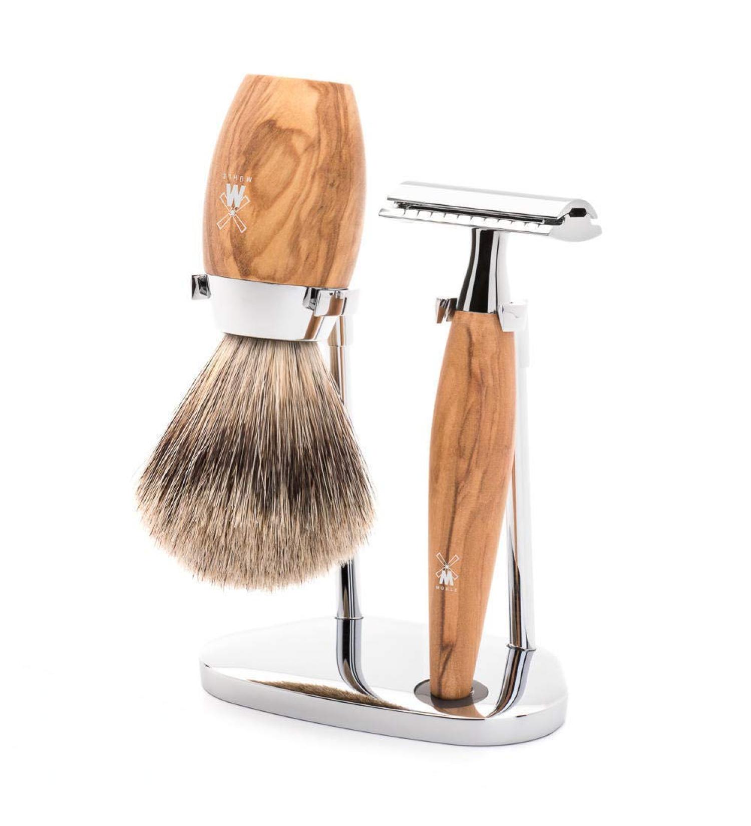 M HLE KOSMO Shaving Set - Fine Badger Hair Brush Safety Razor & Olive Wood Holder - Premium International Shipping - Buy Online on GoSupps.com