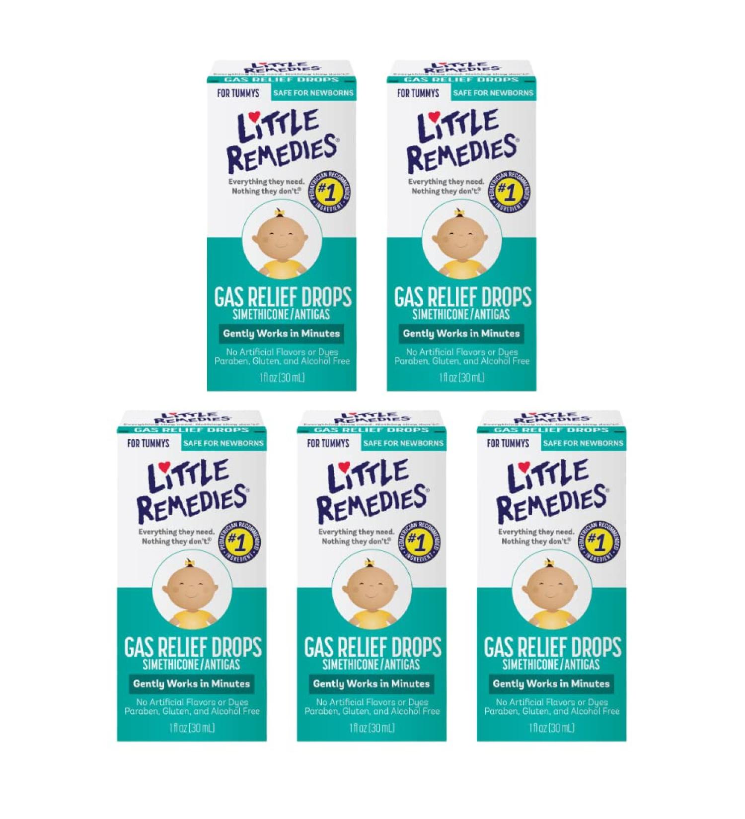 Little Remedies Gas Relief Drops, Natural Berry Flavor, Safe for Newborns - 1 fl oz (Pack of 5) - Buy Online on GoSupps.com