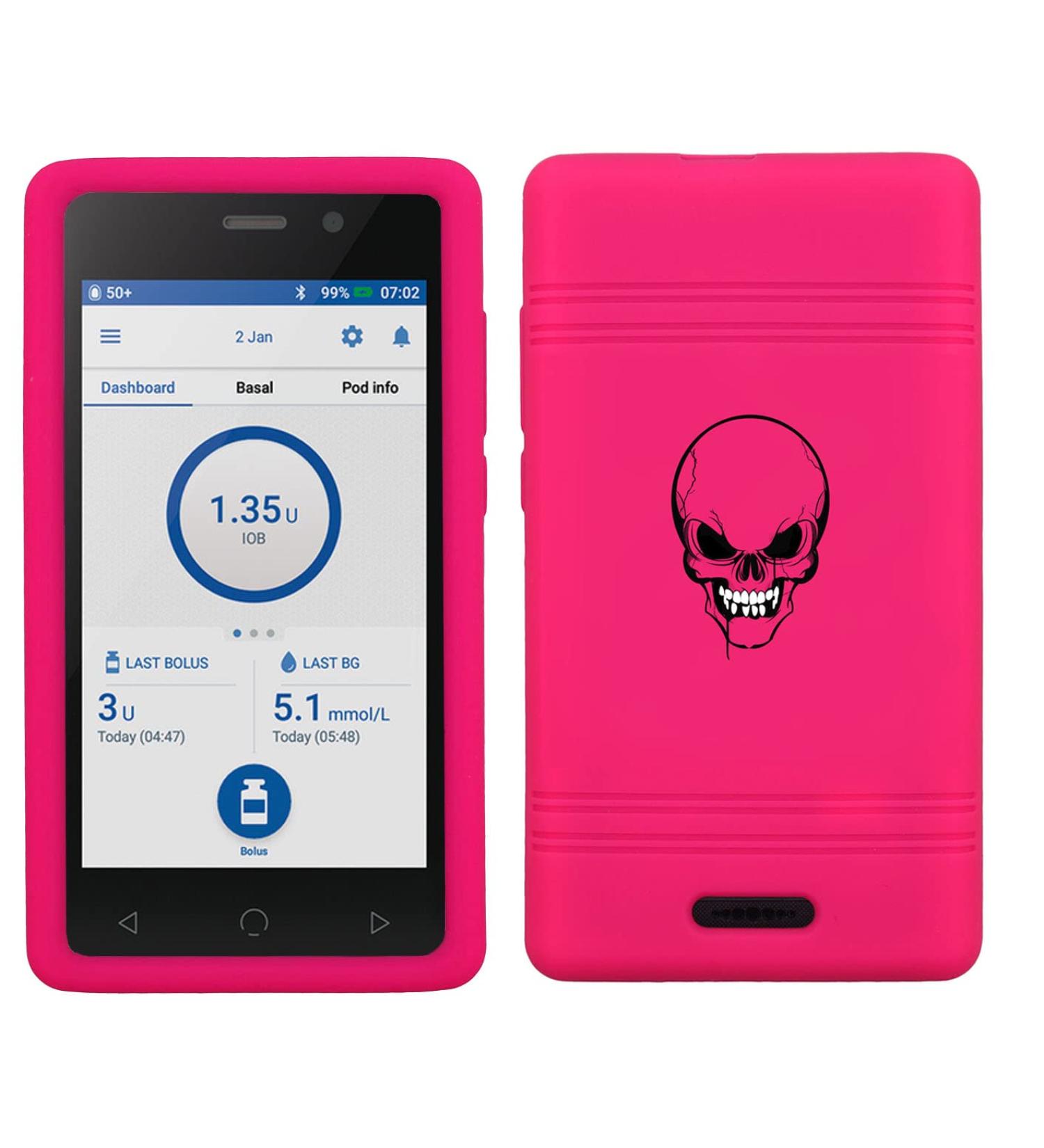Premium Silicone Case with A Skull Design for Omnipod Dash PDM (Omnipod Personal Diabetes Manager) (Skull-A-Hot Pink)