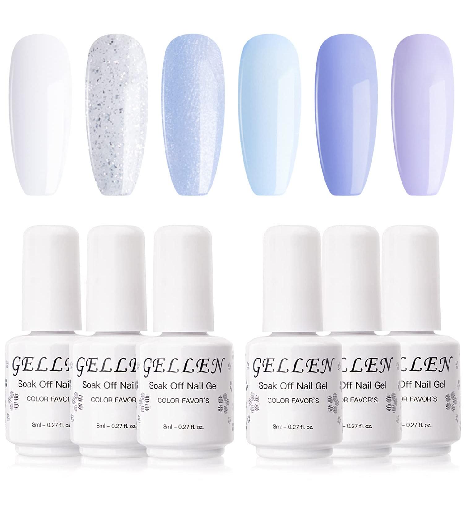 Gellen Gel Nail Polish Kit - 6 Colors Summer Set | Blues & Purples | Soak Off Manicure DIY Salon | Light Violet Ice Crystals - Buy Online on GoSupps.com