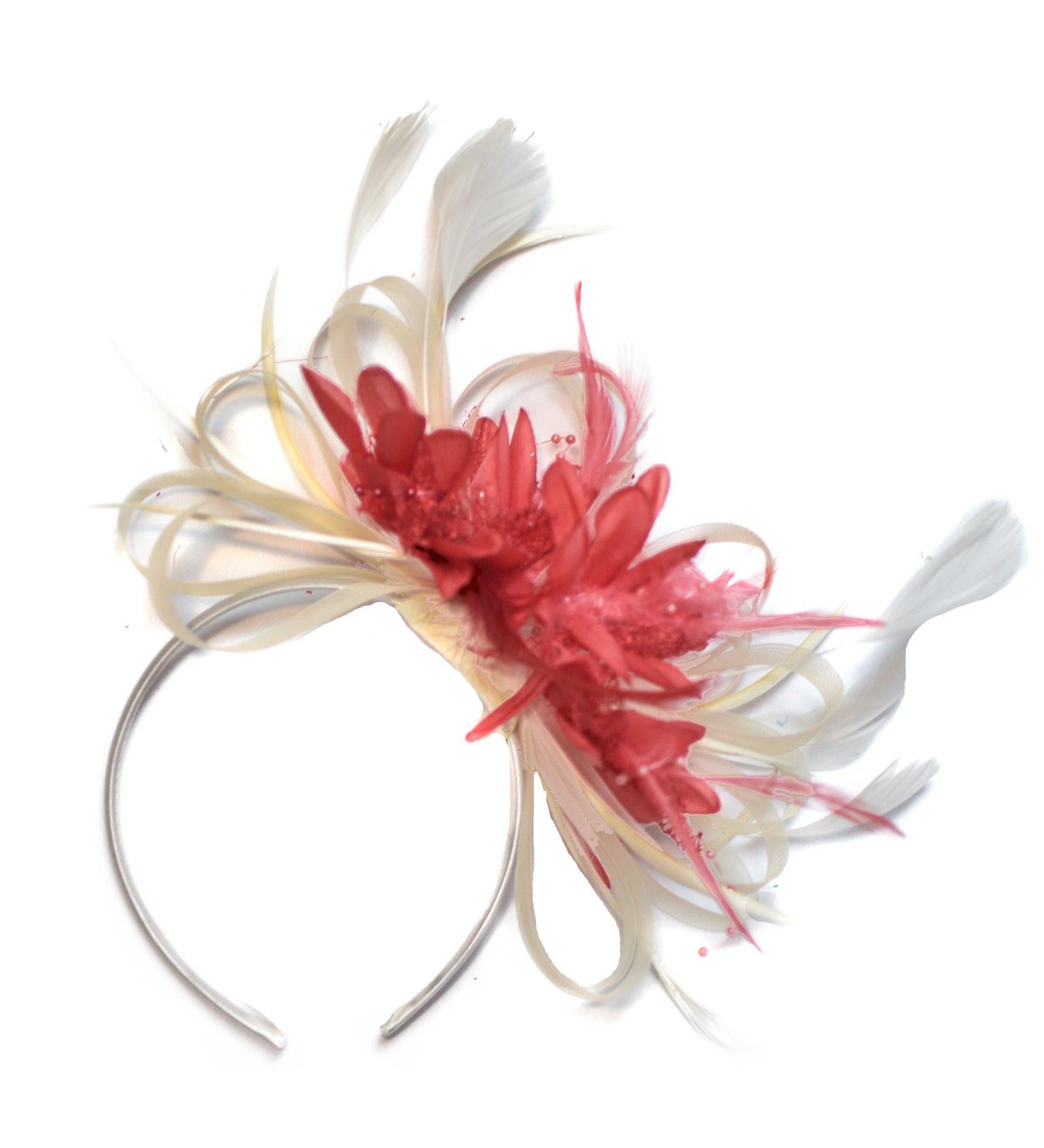 Cream and Coral Pink Fascinator on Headband Wedding Ascot Races Derby