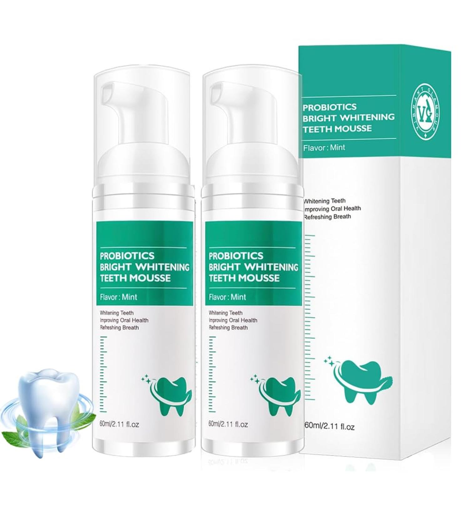 Lenaro Probiotics Teeth Whitening Mousse - Brightening Herbal Foam Toothpaste (2PCs) | International Shipping - Buy Online on GoSupps.com