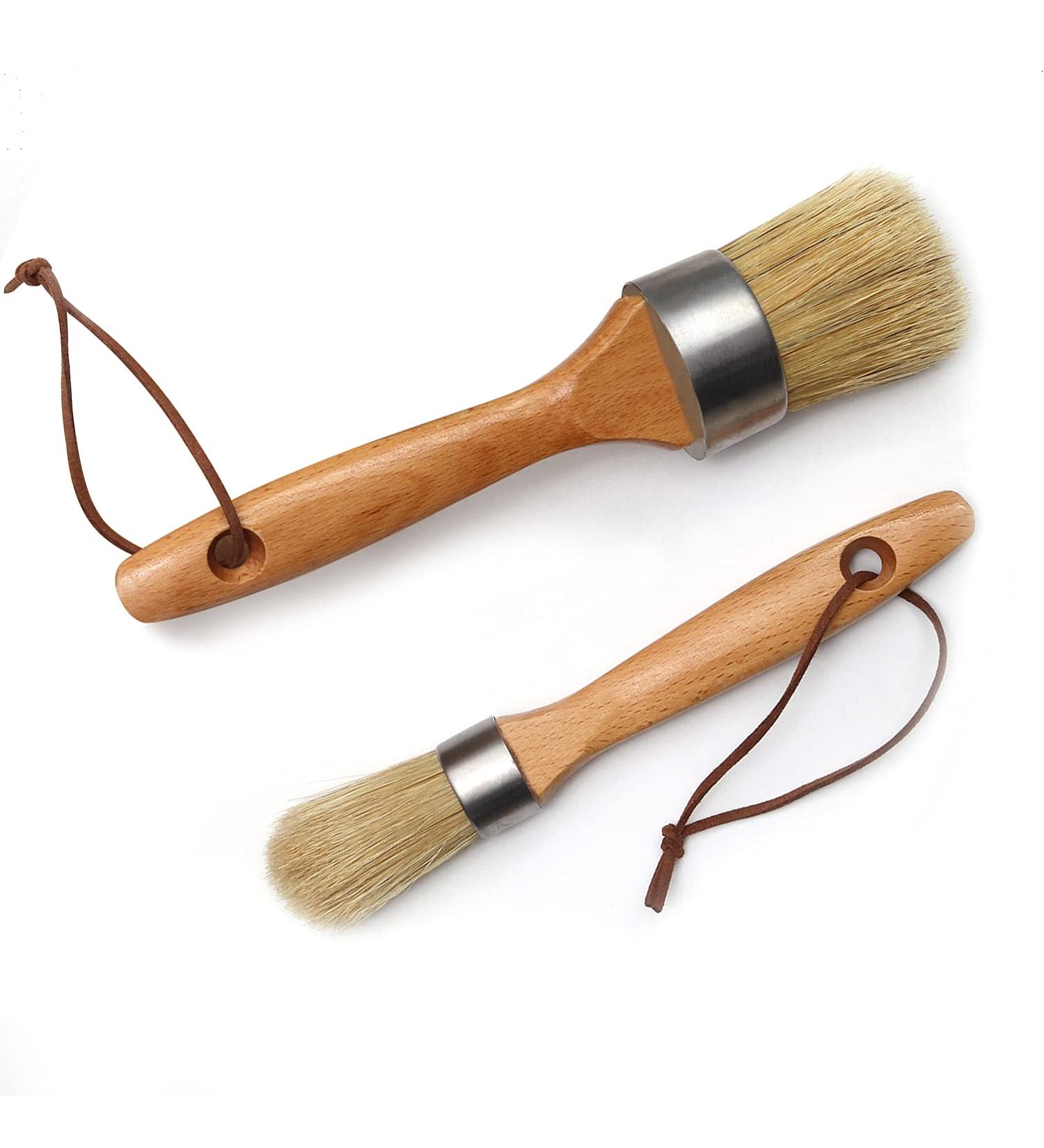 2PCS Chalk Paint Wax Brush Set for Furniture - Round Brushes for Stencils, Wood Projects, Wax Finishing - Dark or Clear Soft Wax - Natural Bristles - Buy Online on GoSupps.com