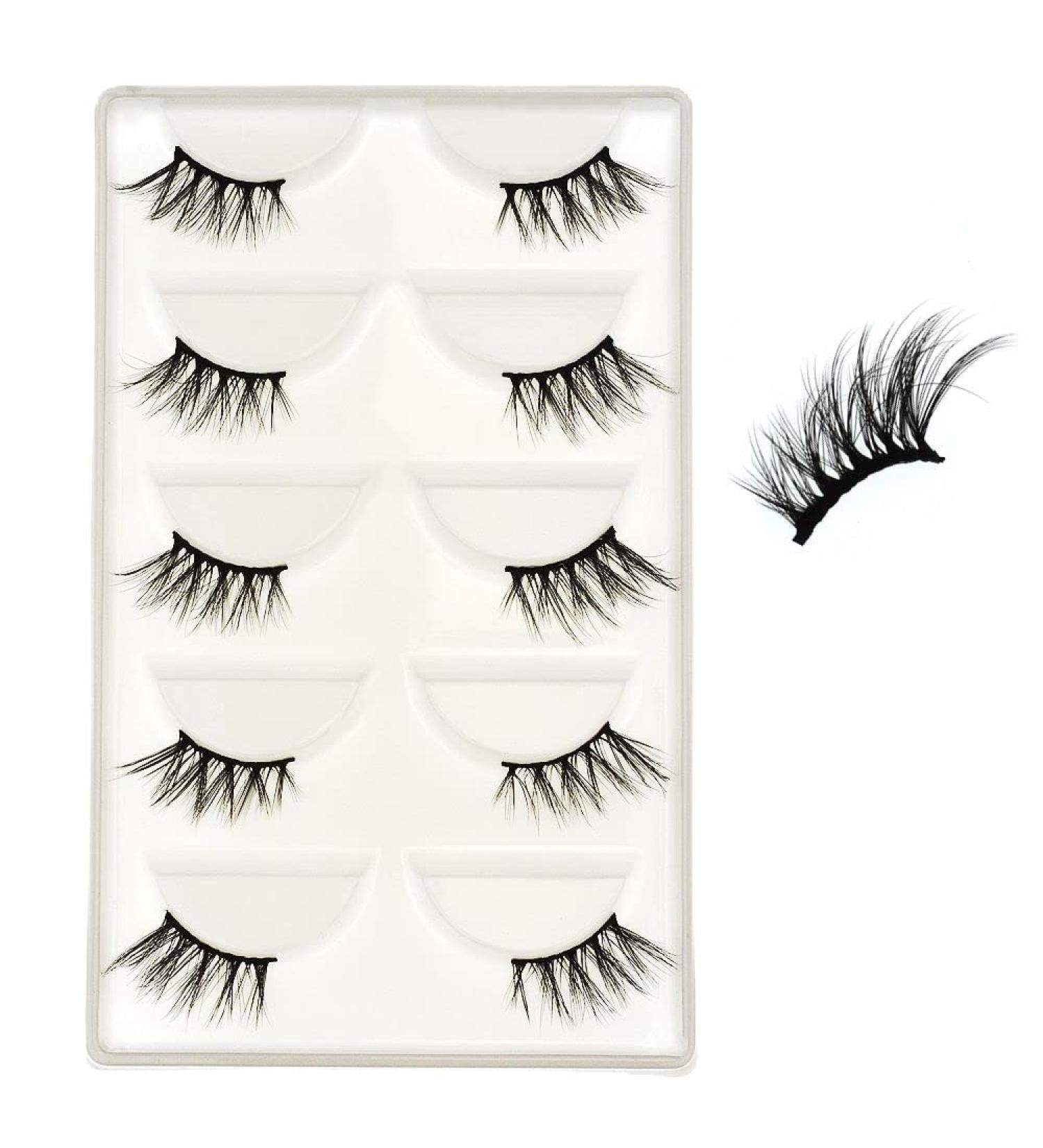 Vivis Half False Eyelashes Corner 3D Faux Mink Lashes Natural Wispy Cross Fake Eye Fluffy Cute Reusable Makeup Extension 5 Pairs - B15