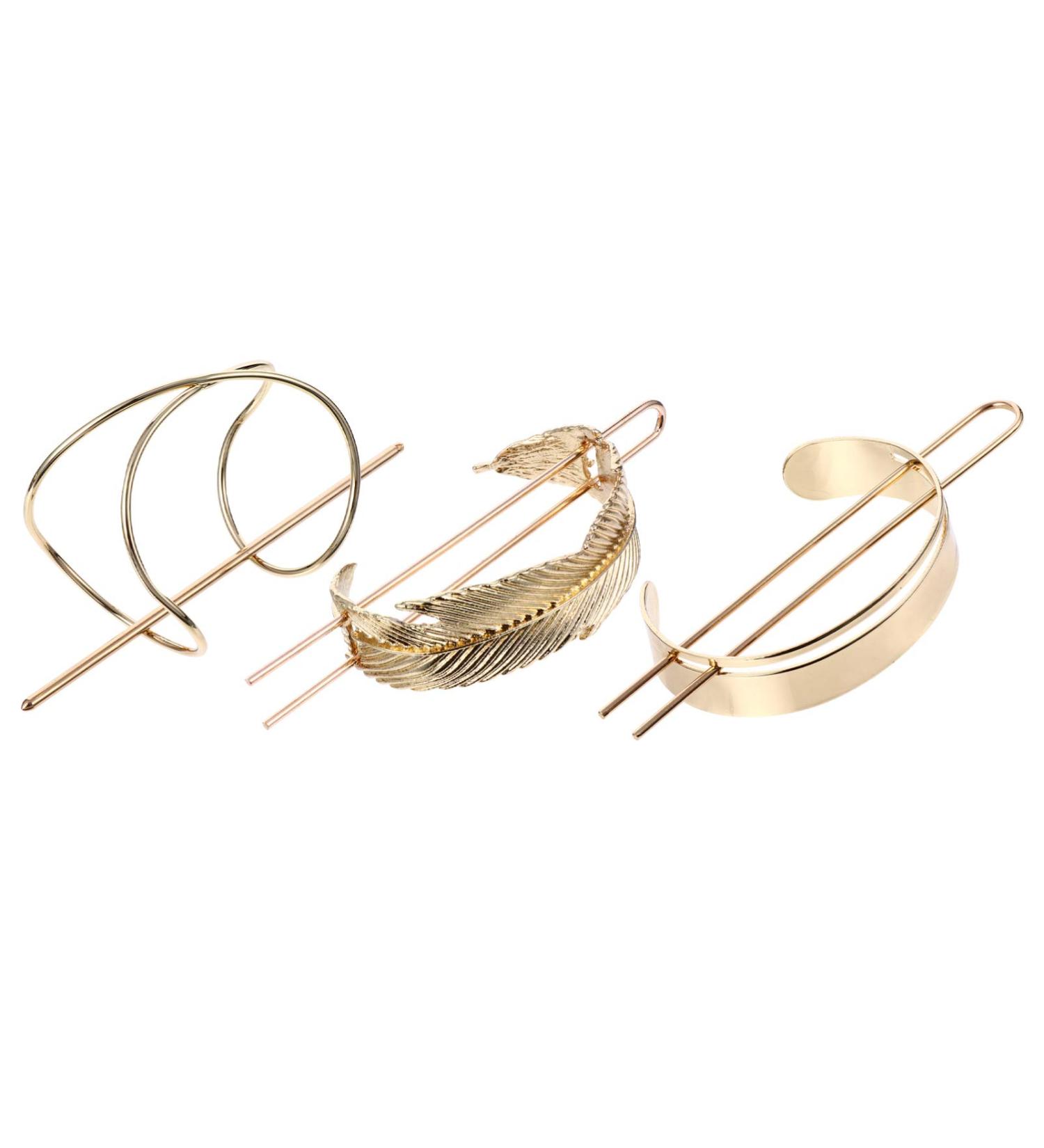 Lurrose Hair Cuff Rolls Set - 3 Pieces with Leaves | Gold Hair Bowl Buns & Holder for Women - International Shipping Available - Buy Online on GoSupps.com