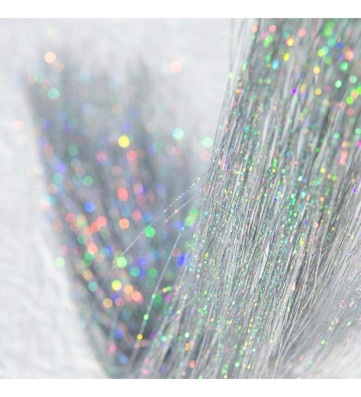 47 Shining Silver Holographic Hair Tinsel - Heat-Resistant Silk Extensions | Easy Apply Hair Accessories for Girls & Parties (400 Strands) - Buy Online on GoSupps.com