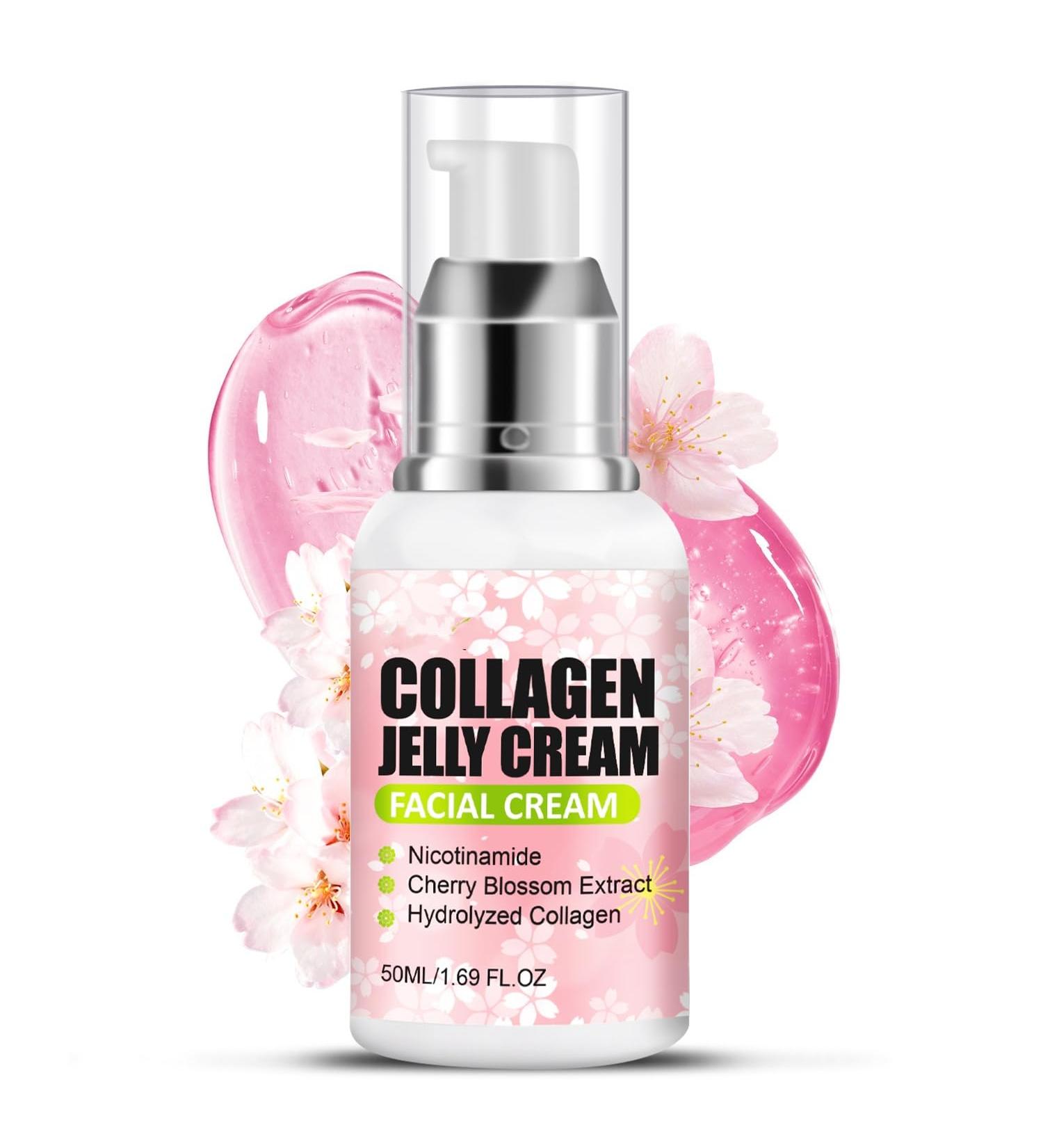 Collagen Jelly Cream - Japanese Cherry Blossom Glow Jelly Face Moisturizer Collagen Face Cream Vegan Skincare - Elasticity & Hydration Reduce Fine Lines & Dullness Skin Firming and Tightening - Buy Online on GoSupps.com