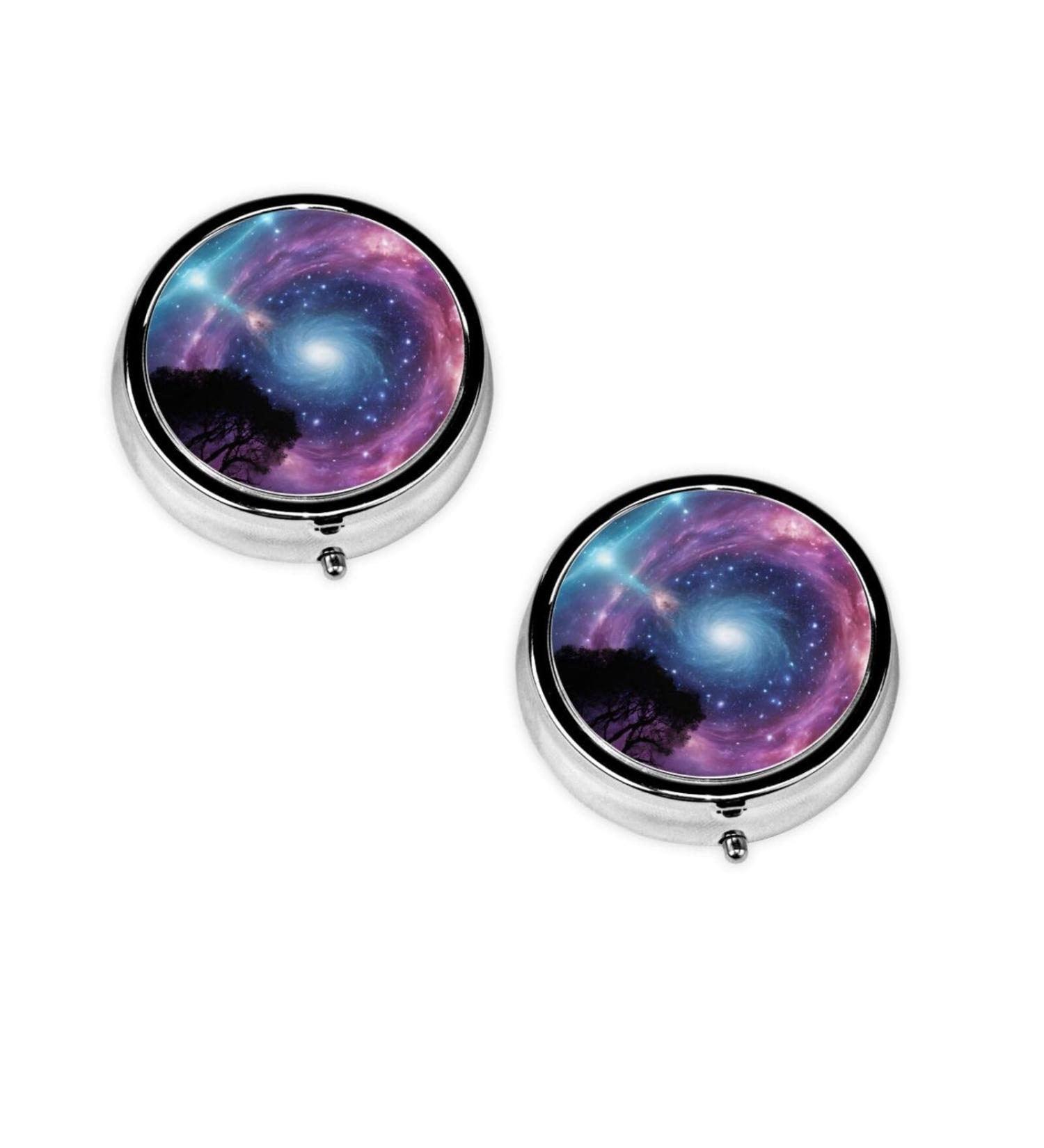 Galaxy Pattern Round Pill Box - 3 Compartment Portable Travel Medicine Organizer | Mini Decorative Pocket Vitamin Holder - Buy Online on GoSupps.com