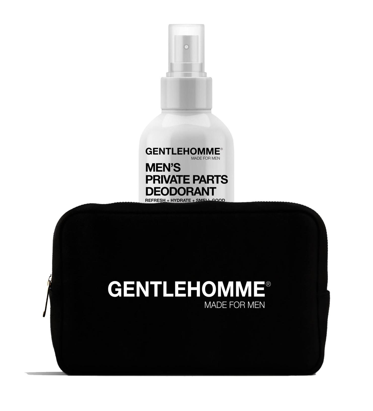 Private Parts Deodorant Spray (4 fl oz) & Neoprene Toiletry Bag for Men: A Complete Hygiene Kit for Private Parts - Male Care Hygiene - Hydrating & Refreshing Balls - Men's Skincare Bag