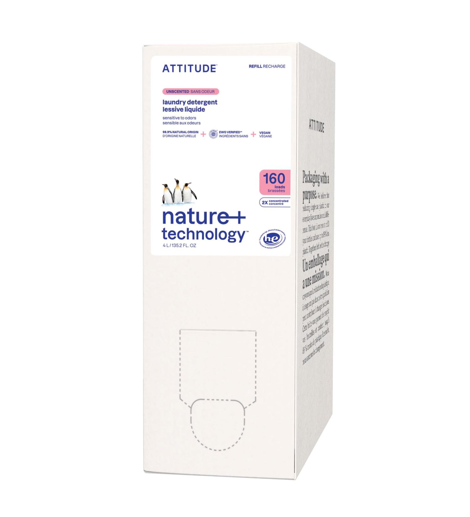 ATTITUDE Liquid Laundry Detergent EWG Verified Laundry Soap HE Compatible Vegan and Plant Based Products Cruelty-Free Unscented Bulk Refill 160 Loads 4 Liters - Buy Online on GoSupps.com