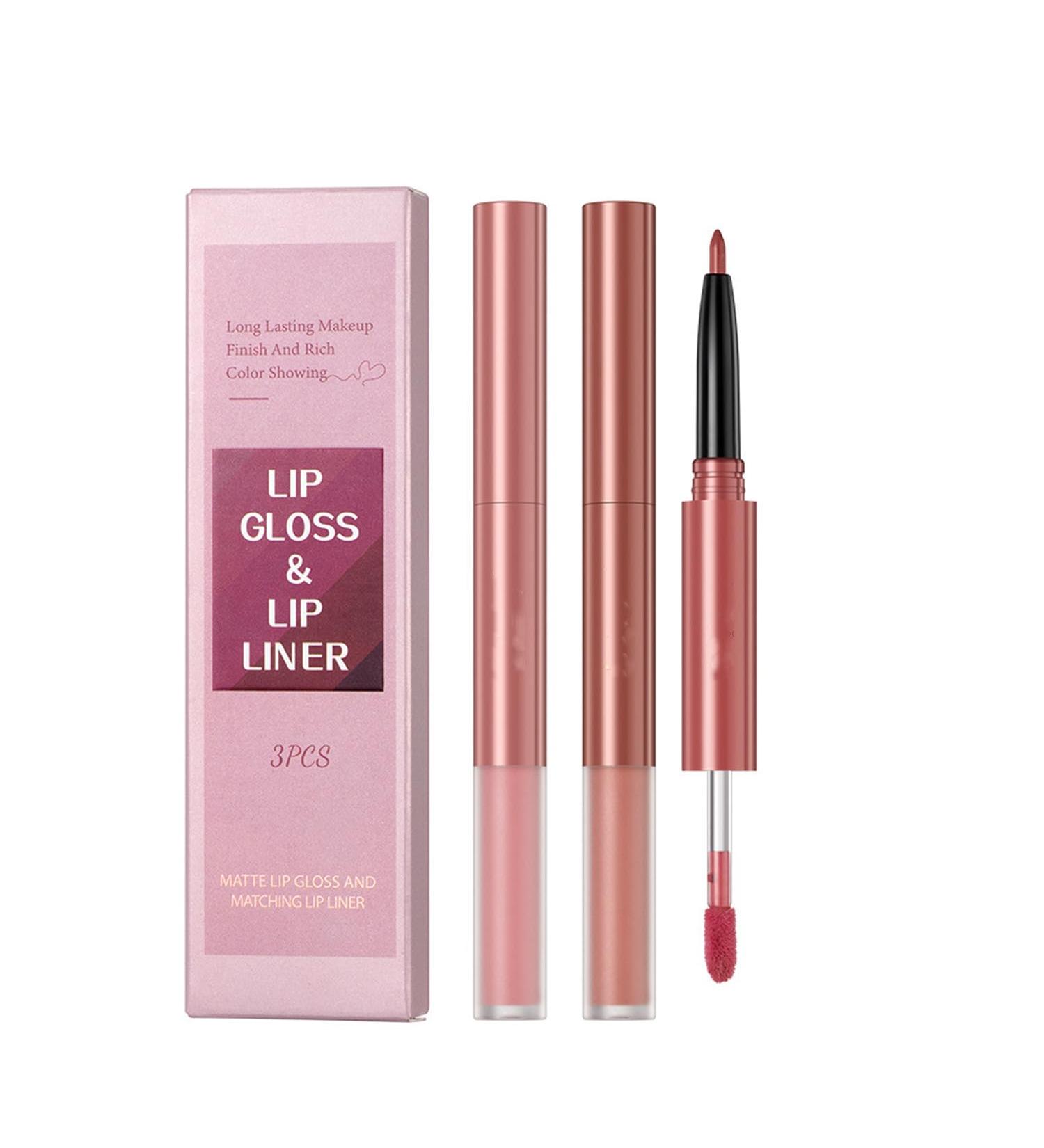 3PCS Matte Liquid Lipstick & Lip Liner Kit - Long-Lasting Waterproof 2-IN-1 Pigmented Gloss Set for Effortless Lips Makeup (Set 01) | International Shipping Available - Buy Online on GoSupps.com