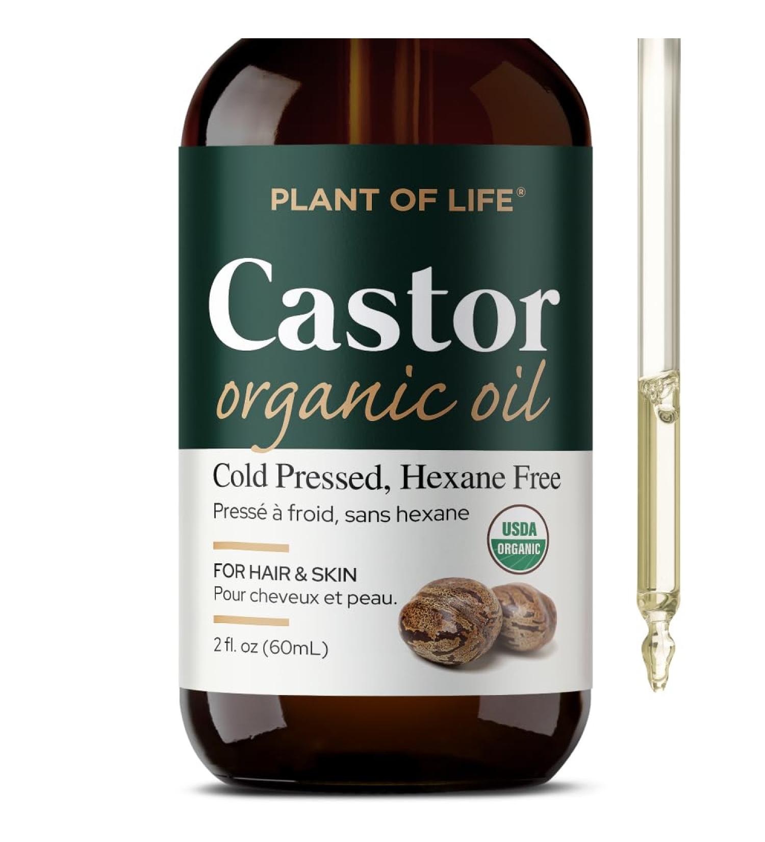 Castor Oil by Plant of Life - USDA Organic 100% Pure Cold-Pressed Hexane-Free - Strengthen Repair for Hair Eyebrow Eyelash - (2oz (60mL)) - Buy Online on GoSupps.com