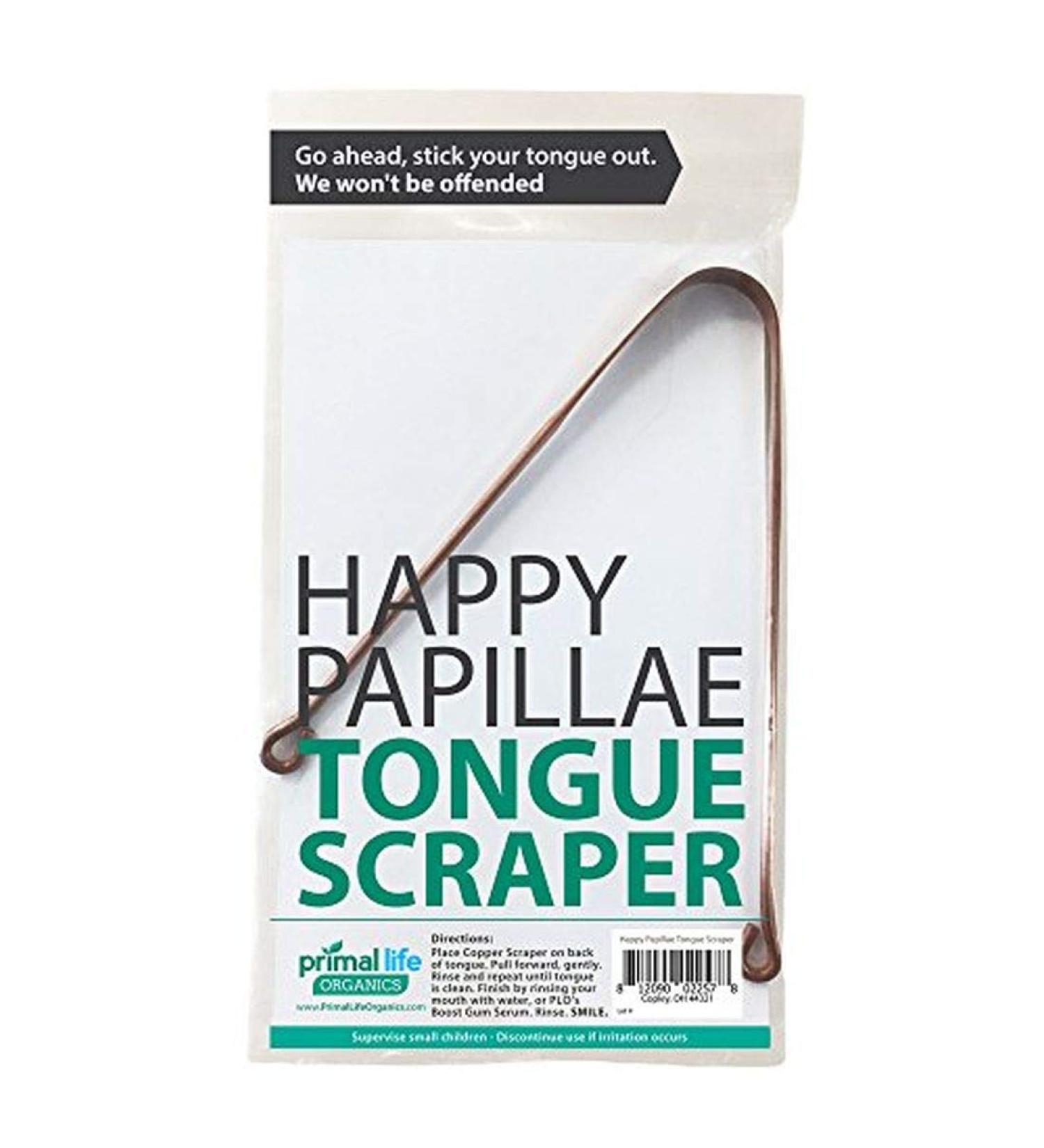 Primal Life Organics Happy Papillae Tongue Scraper Self-Cleaning Copper Supports Oral Health (Single)