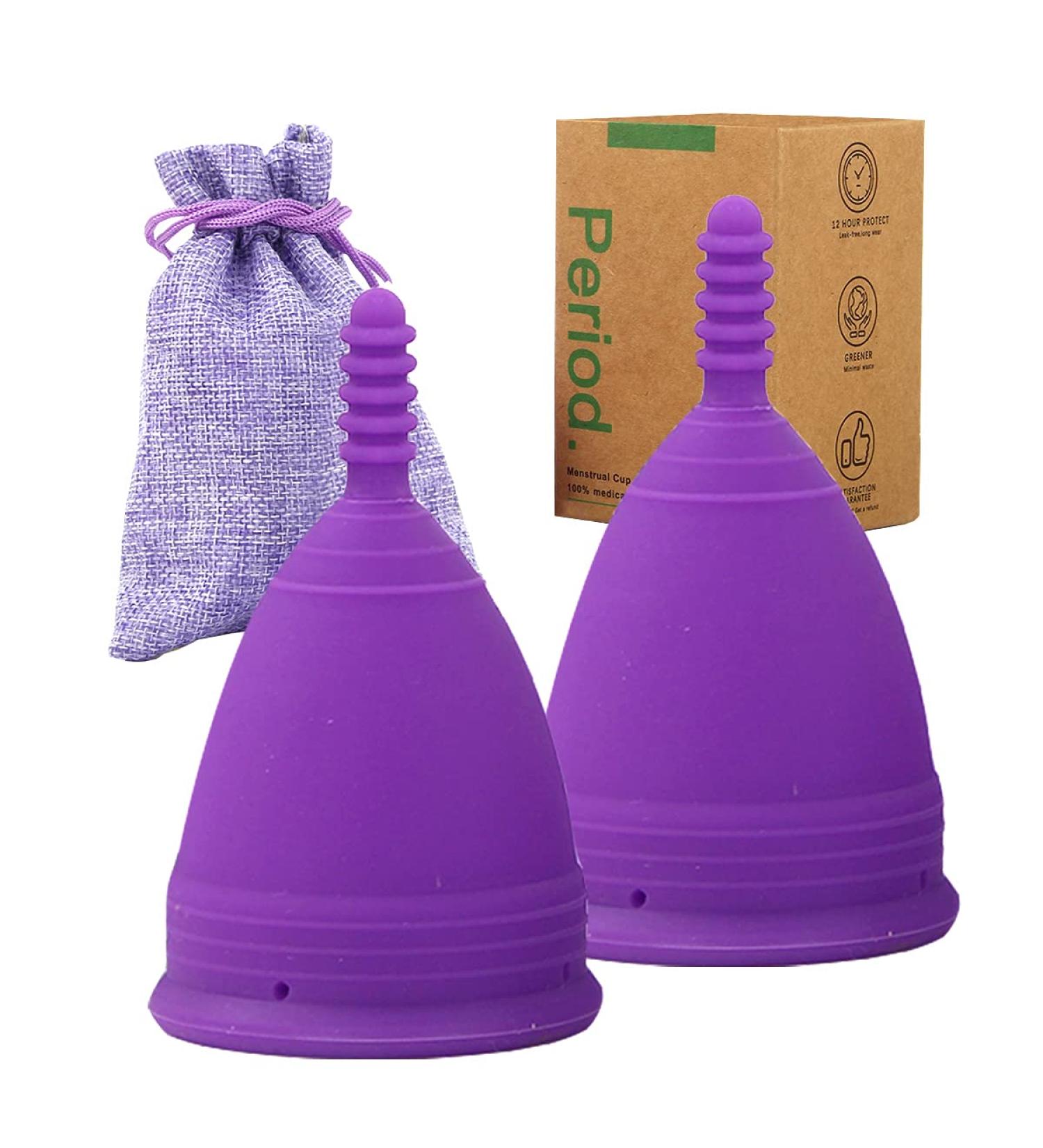 M Muncaso Menstrual Cup 2-Pack | Soft & Flexible Medical Silicone Reusable Menstruation Cup - Purple - Buy Online on GoSupps.com