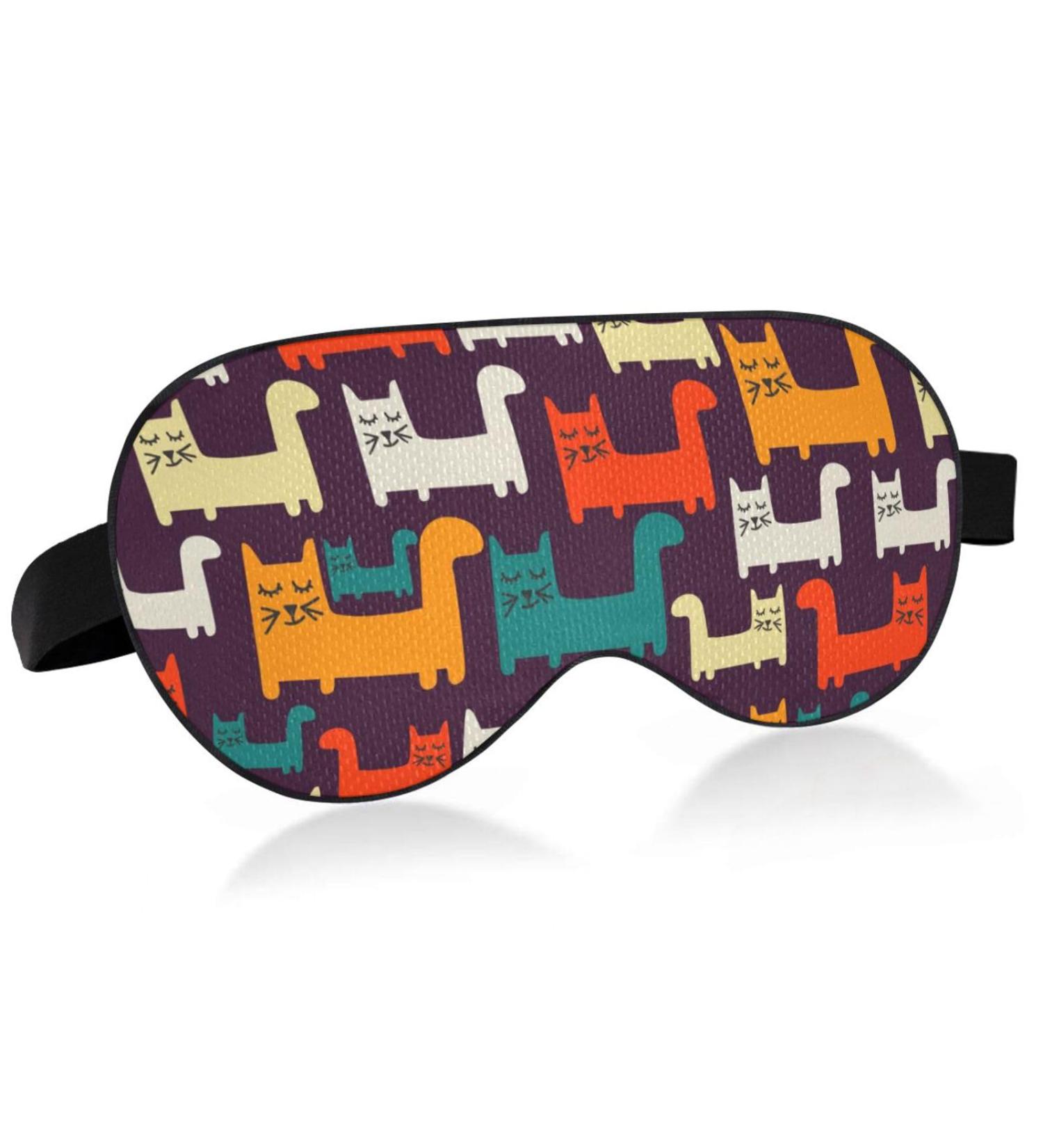 Haskirky Light Blocking Eye Mask for Deep Sleep | Adjustable for Men and Women | Ideal for Travel, Meditation, and Office | Breathable and Comfortable | Colorful Cats Design - Buy Online on GoSupps.com