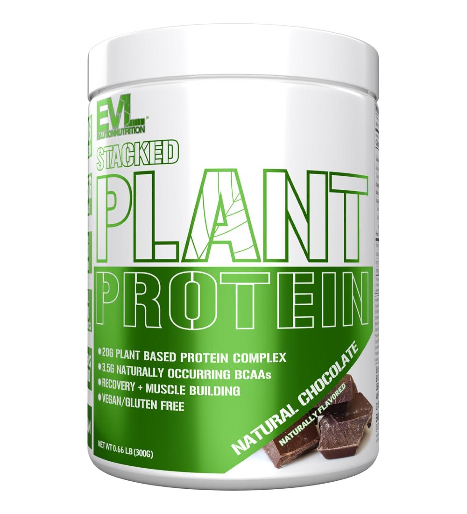 Evlution Nutrition Stacked Plant Protein Powder Vegan Non-GMO Gluten-Free Probiotics BCAAs Fiber Plant-Based Protein Complex 300G (Natural Chocolate) Natural Chocolate 0.66 Pound (Pack of 1) - Buy Online on GoSupps.com