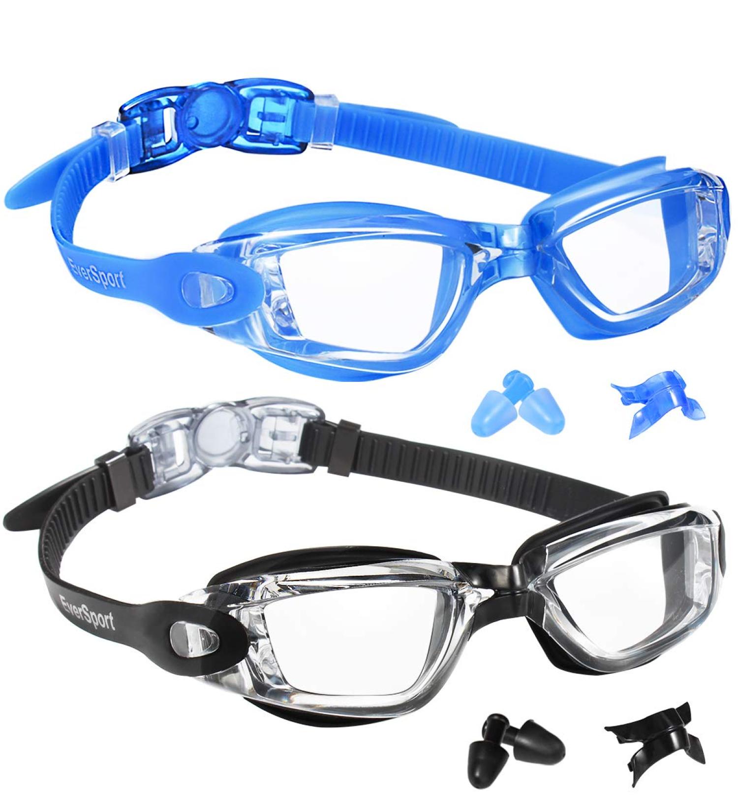 EverSport Pack of 2 Swim Goggles | Anti-Fog for Adults & Kids | Crystal Blue & Black - Buy Online on GoSupps.com