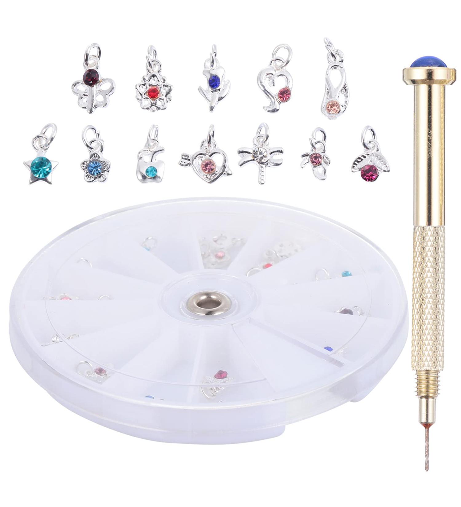 Uonlytech Manicure Tools Crystal Pendants Charms Nail Charm Drill Dangle Nail Art Charms Nail Piercing Tool with Charms for Tips Acrylic Gels and Nail Art Pendant Nail Jewels - Buy Online on GoSupps.com
