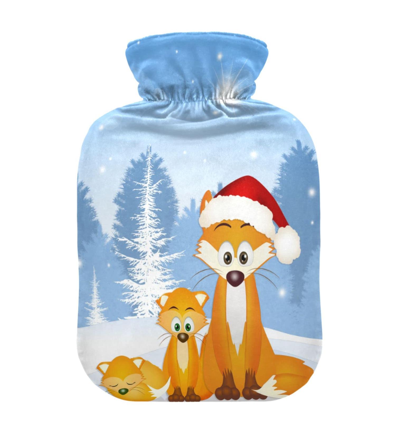 Fox Family Christmas Hot Water Bottle - 2 Litre Soft Fleece Cover for Hot & Cold Compresses | International Shipping Available - Buy Online on GoSupps.com