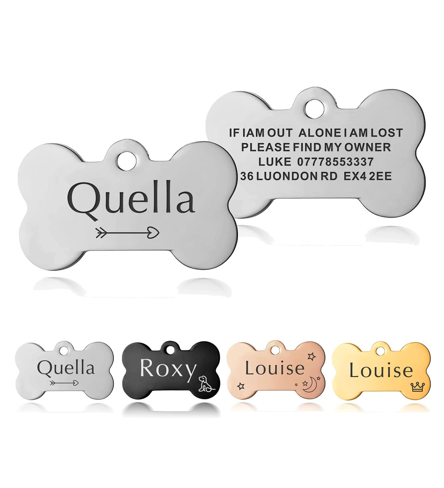 ID Tag Small Large Personalised ID Tag for Pet Dog Doggy Cat Kitten Kitty Puppy Engraved Dog ID Tag (Silver Bone) - Buy Online on GoSupps.com