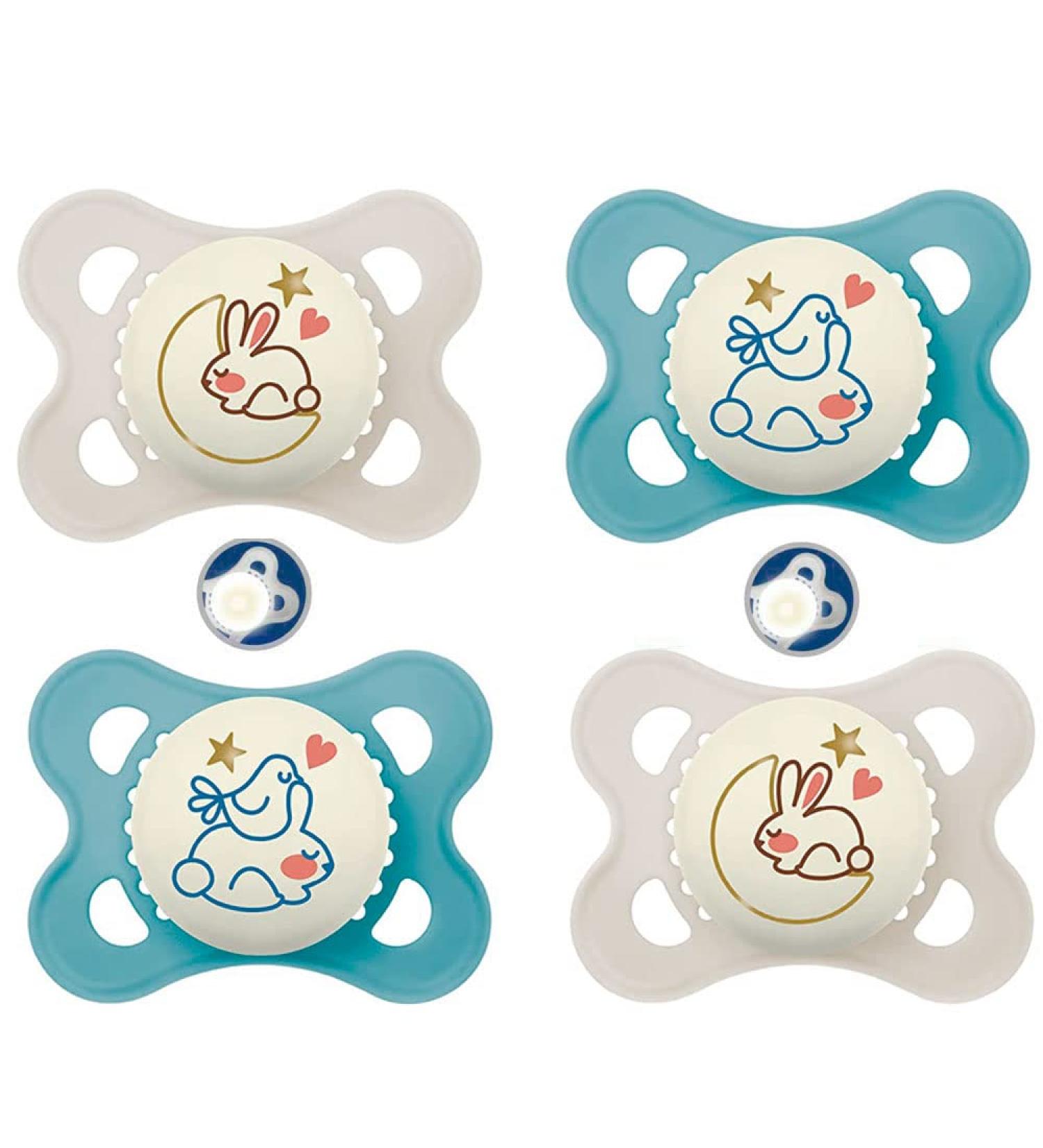 MAM Pacifier 0-6 Months - Set of 4 Night Silicone Pacifiers with Sterilization Boxes - International Shipping Available - Buy Online on GoSupps.com