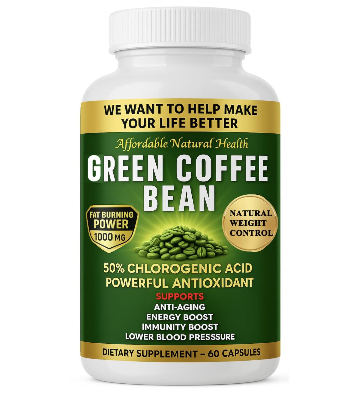Heaven's Gate Green Coffee Bean Extract Capsules - Standardized to 50% Chlorogenic Acids - 1000 mg per Serving - 60 Capsules - Non-GMO Gluten-Free Made in USA - Buy Online on GoSupps.com